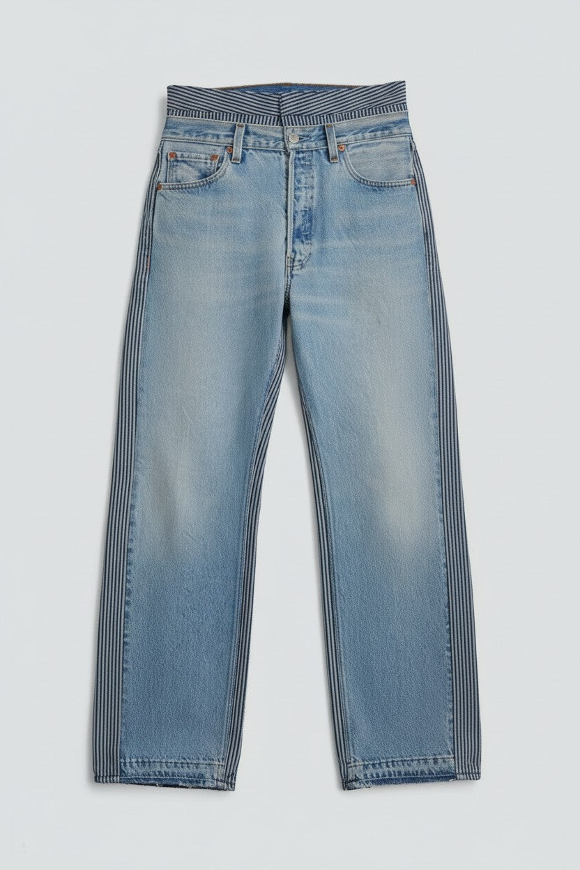 Vintage Indigo White Stripe Double Waistband Rework Jean