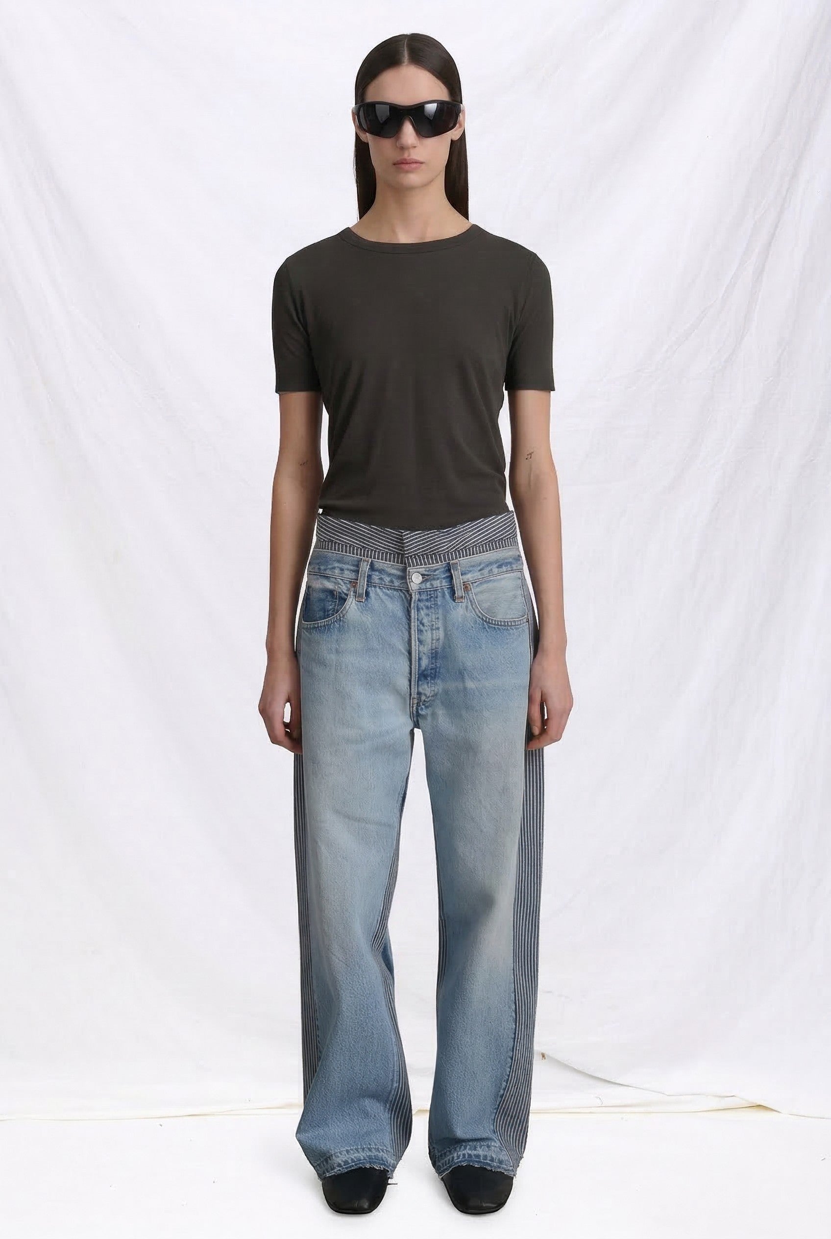 Vintage Indigo White Stripe Double Waistband Rework Jean