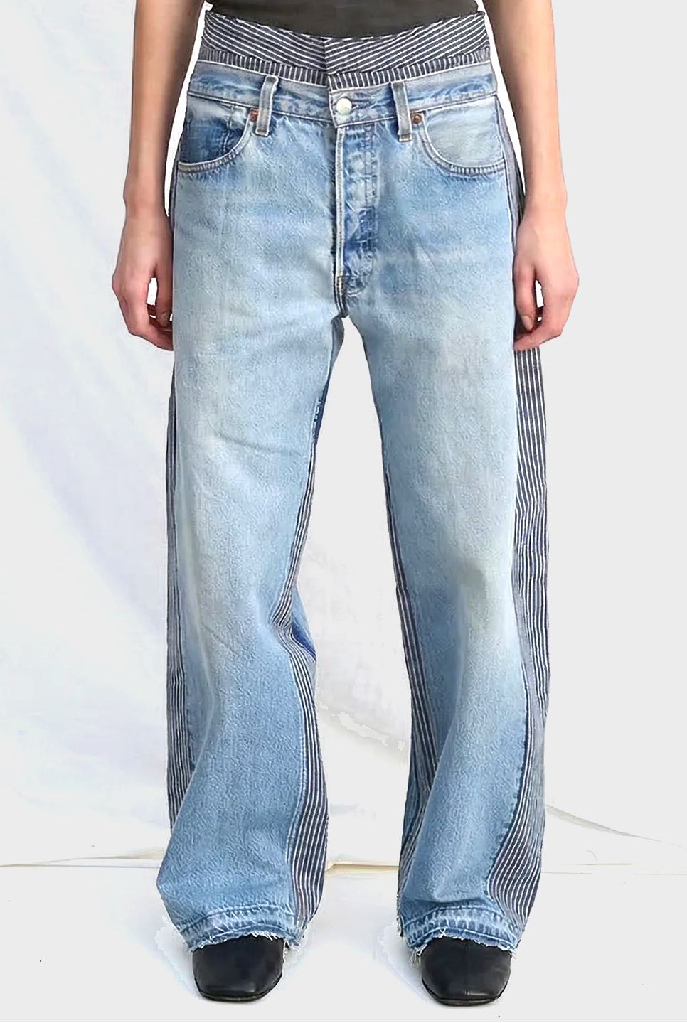 Vintage Indigo White Stripe Double Waistband Rework Jean