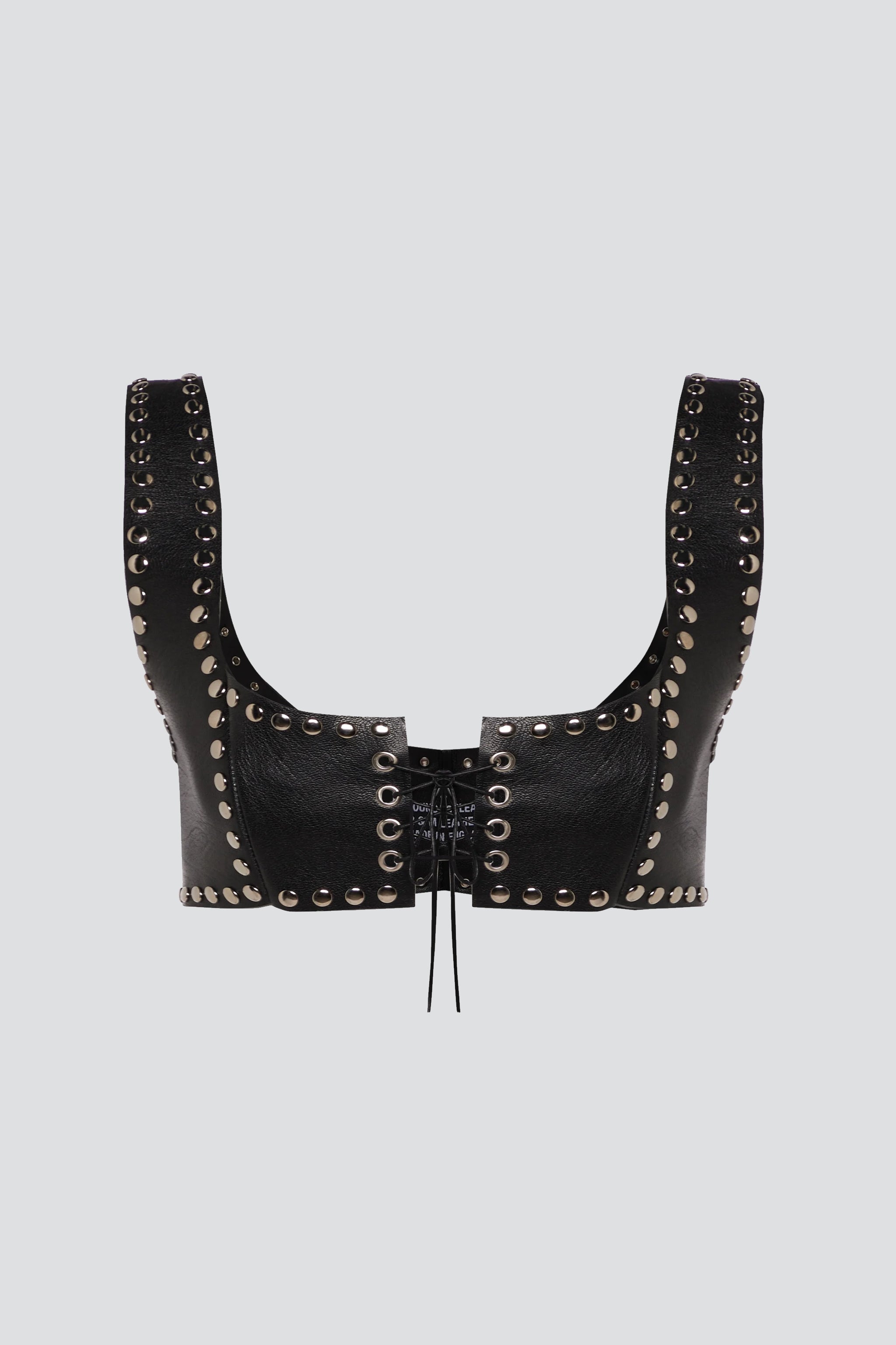 Black Leather Stud Corslet Top