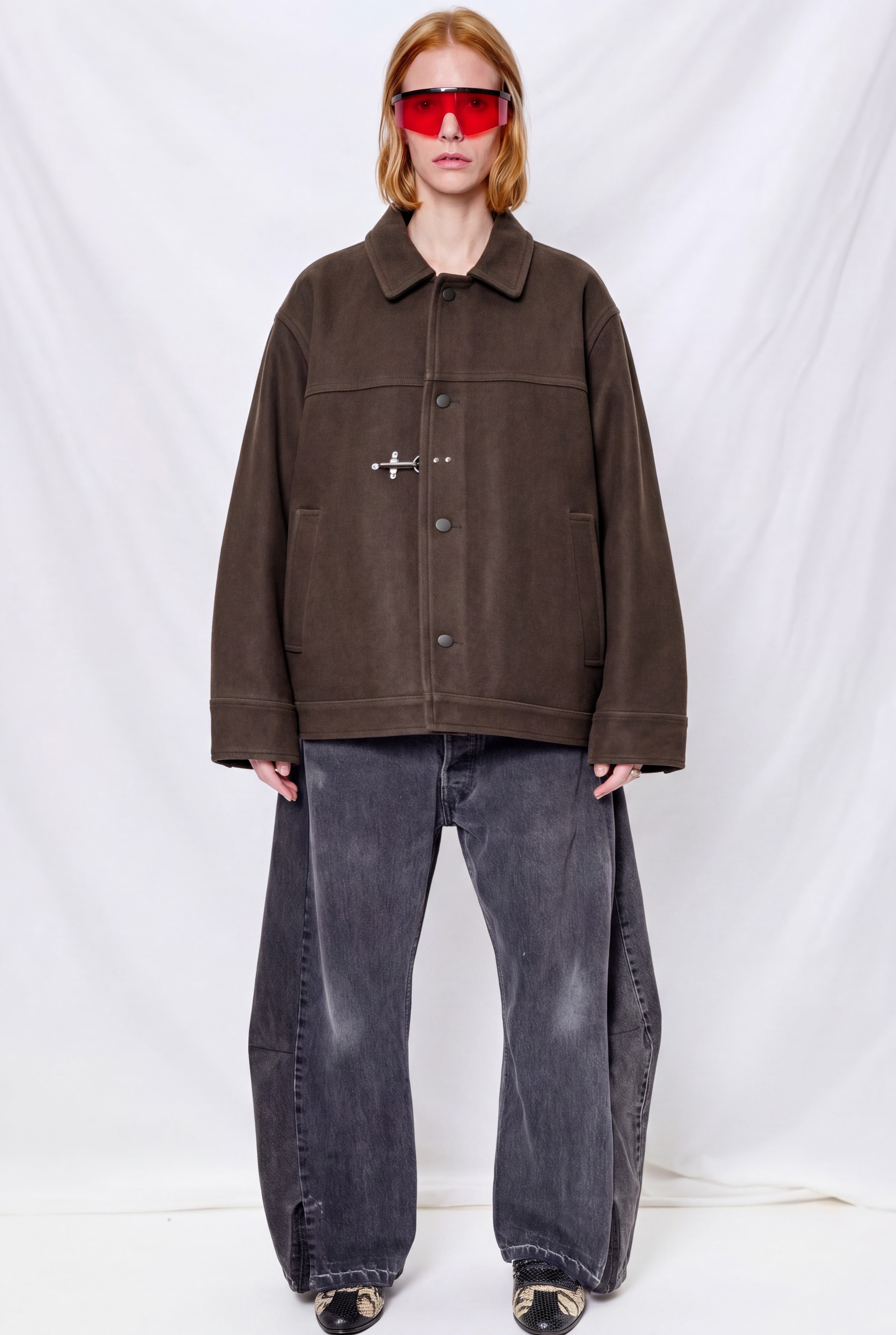 Cracked Brown Leather Fireman Box Jacket