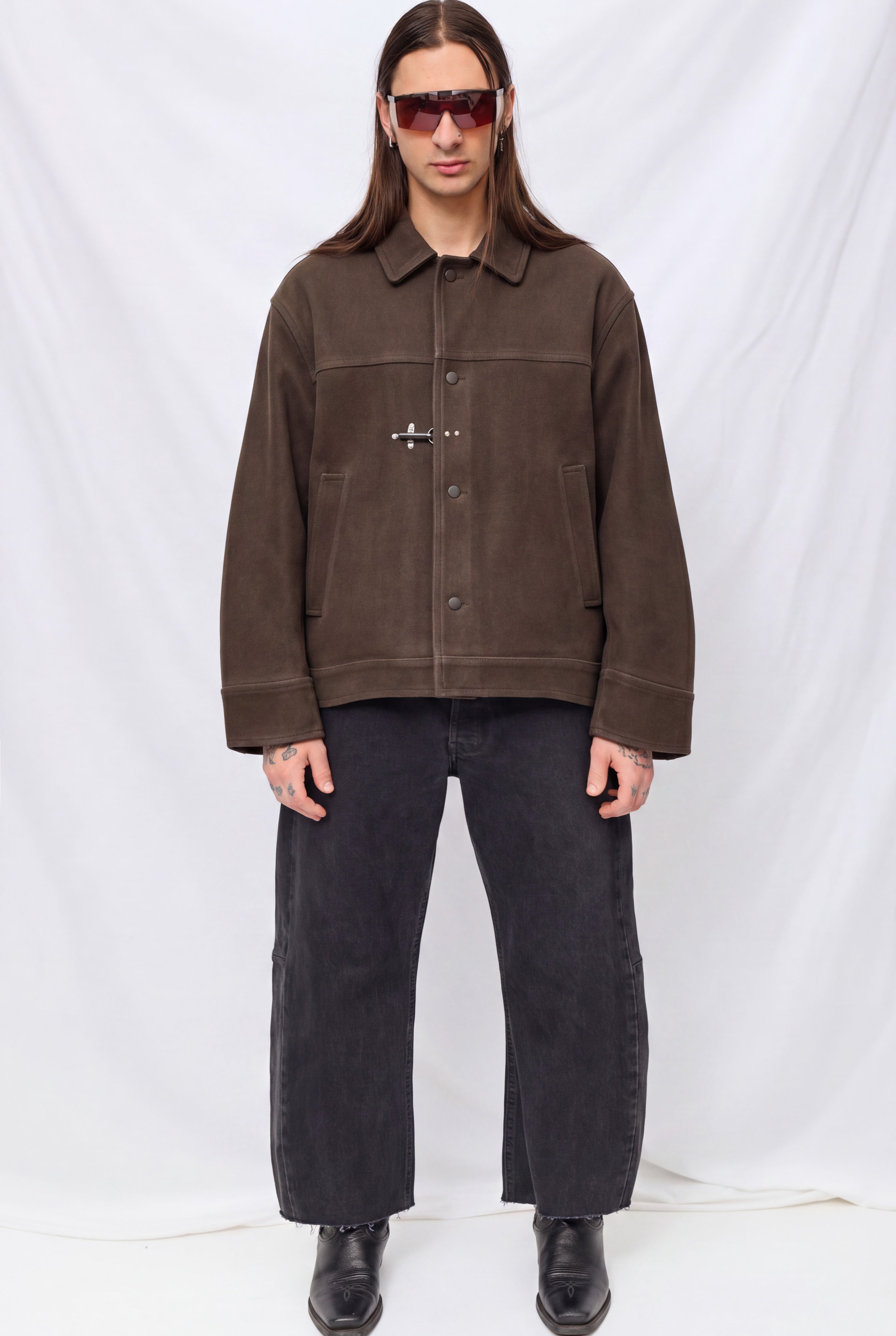 Cracked Brown Leather Fireman Box Jacket
