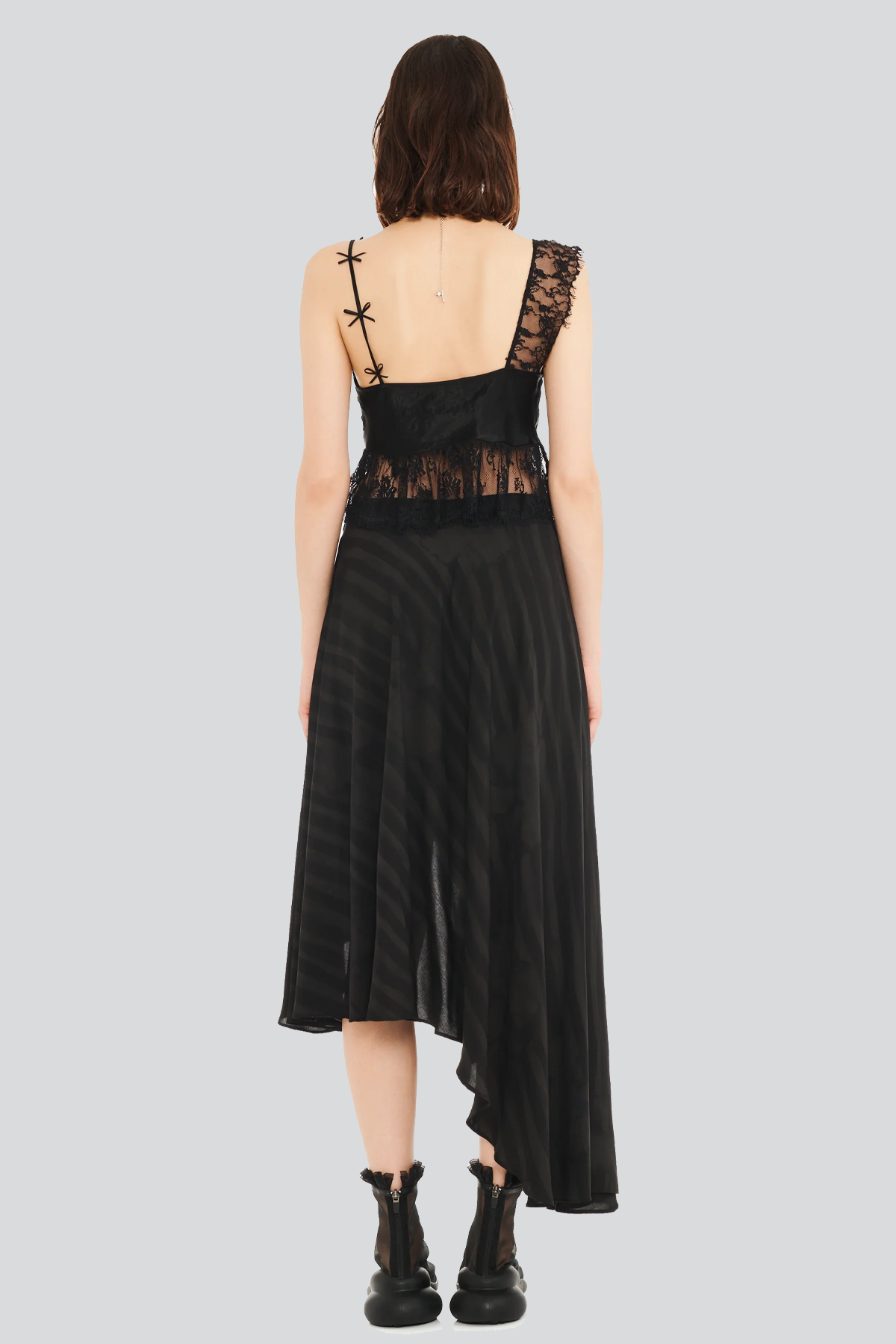 Black Wavy Flower Stripe Rayon Tulip Skirt