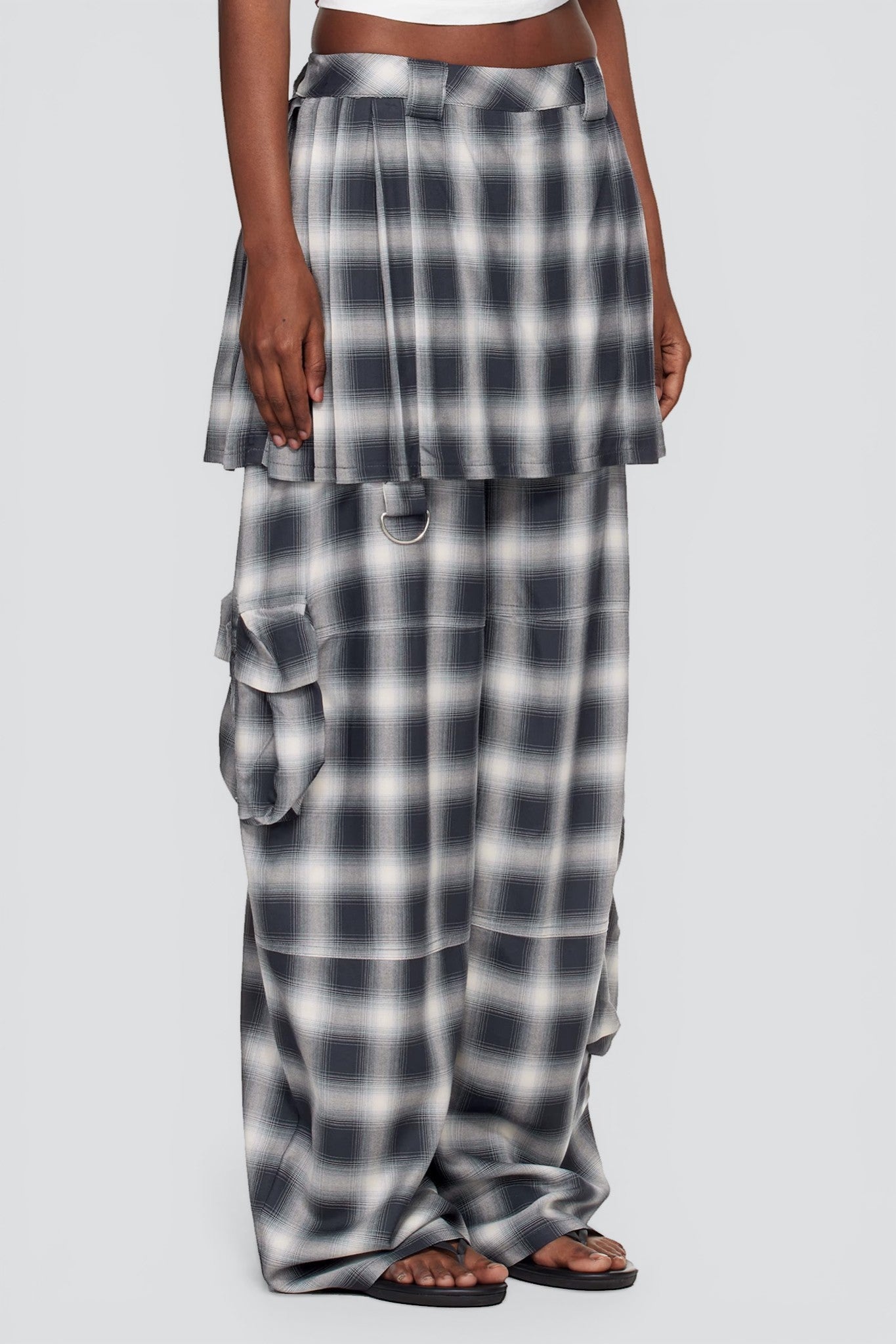 Fog Plaid Lightweight Flannel Lawn Skirt Cargo Pant
