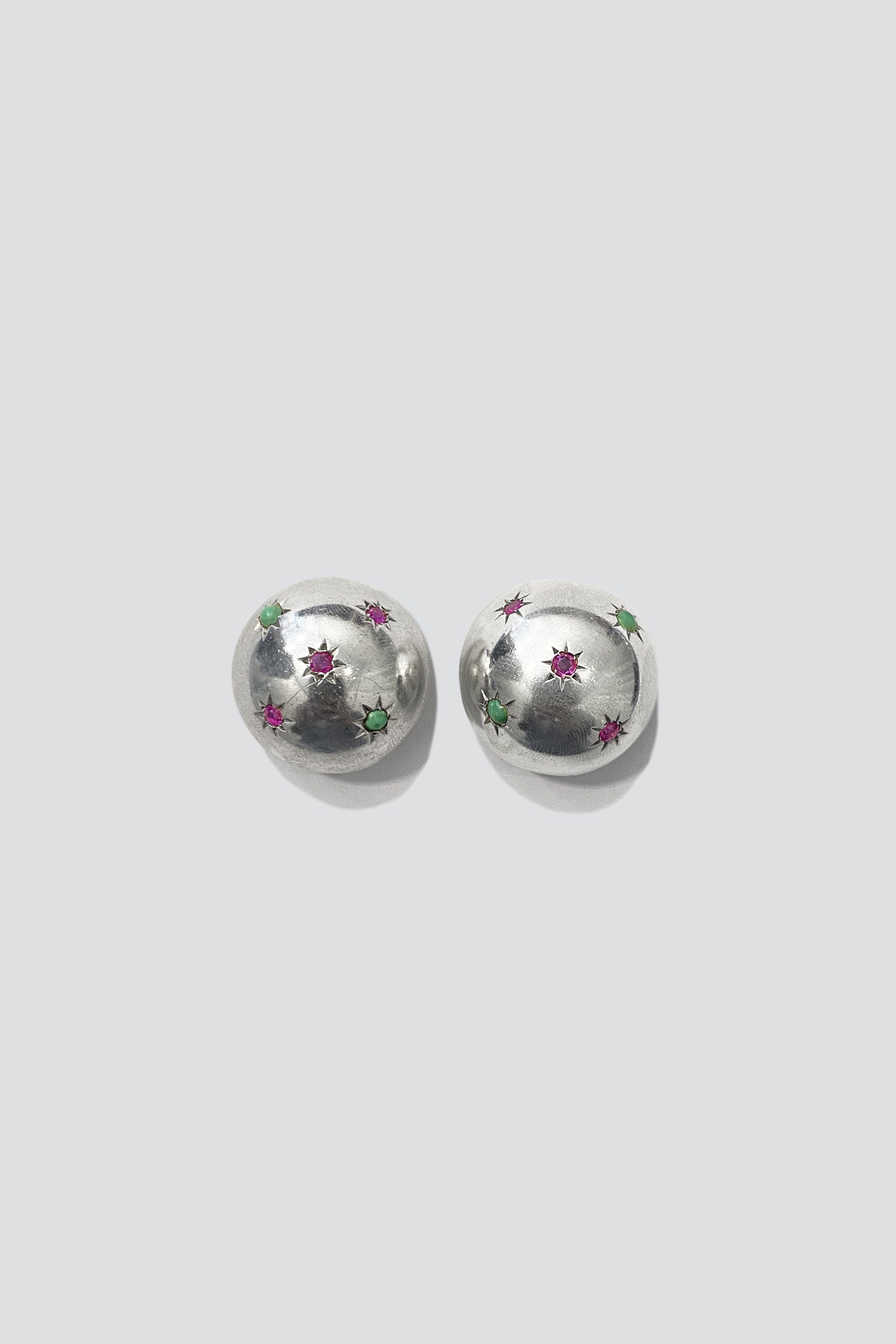 Sterling Silver Turquoise/Pink Zircona Dome Clip On Earrings