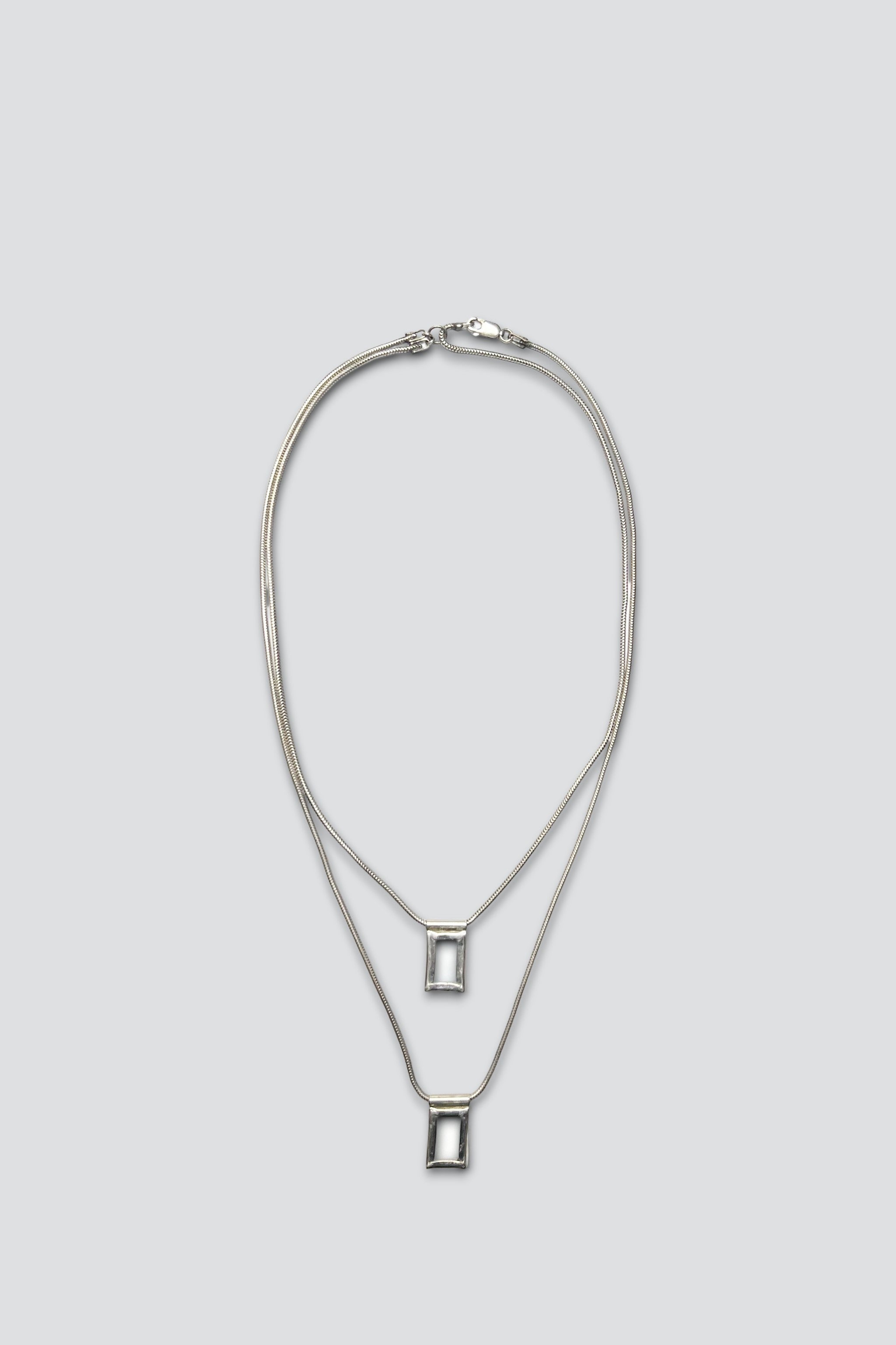 Sterling Silver Mother of Pearl Double Chain Tab Pendant Necklace