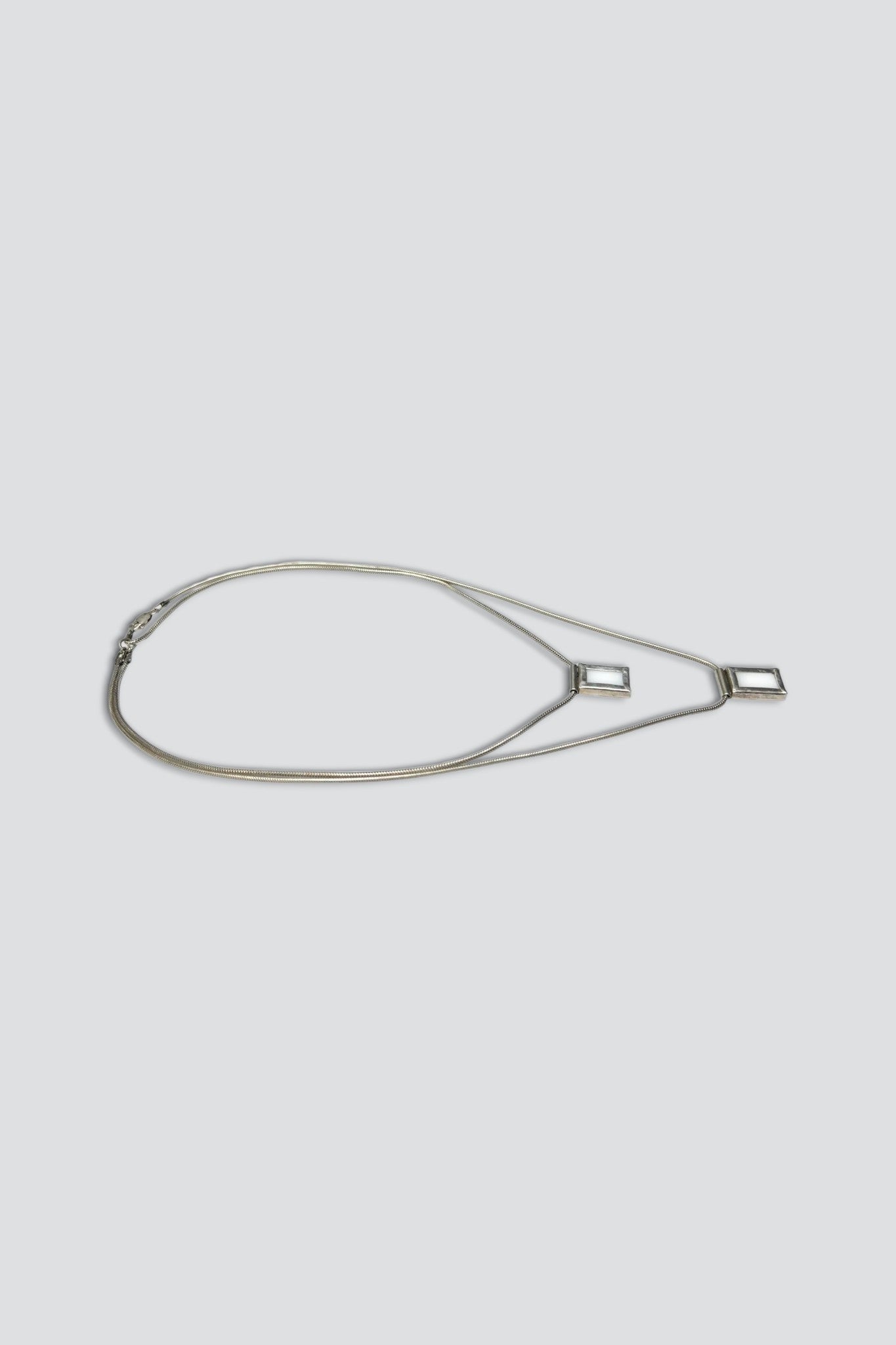 Sterling Silver Mother of Pearl Double Chain Tab Pendant Necklace