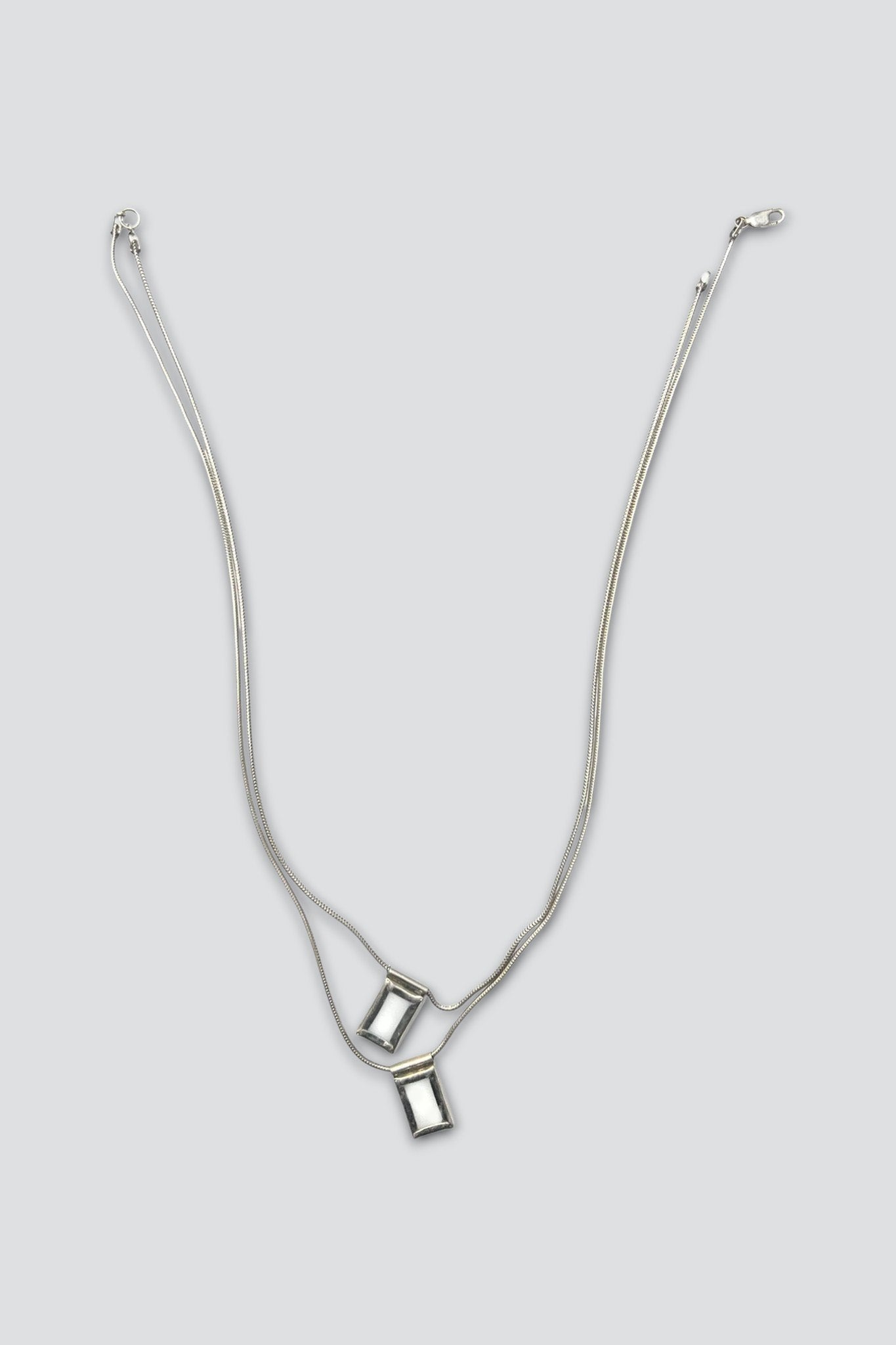 Sterling Silver Mother of Pearl Double Chain Tab Pendant Necklace