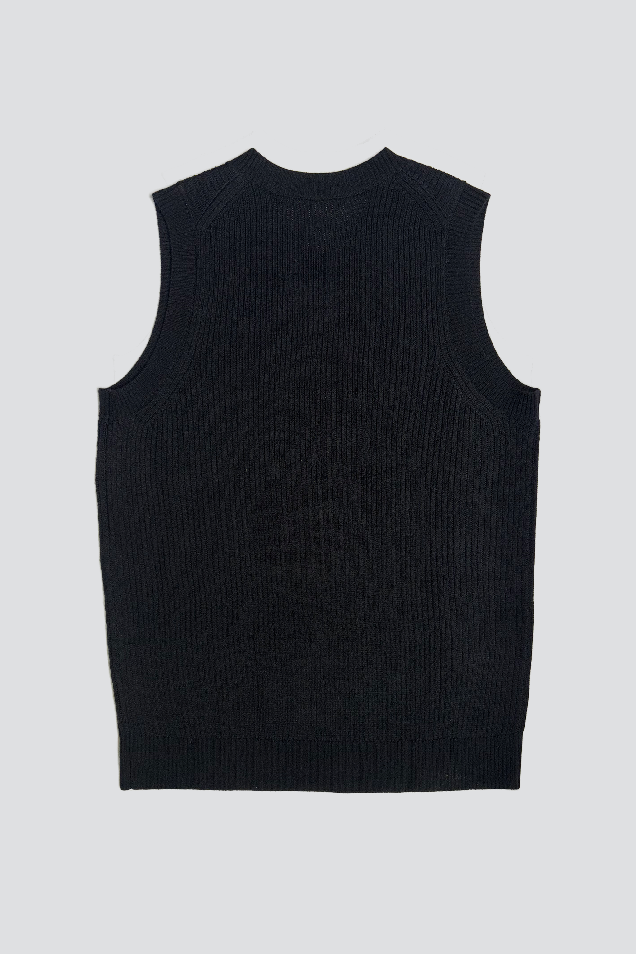 Black Ribbed Merino Wool Vest