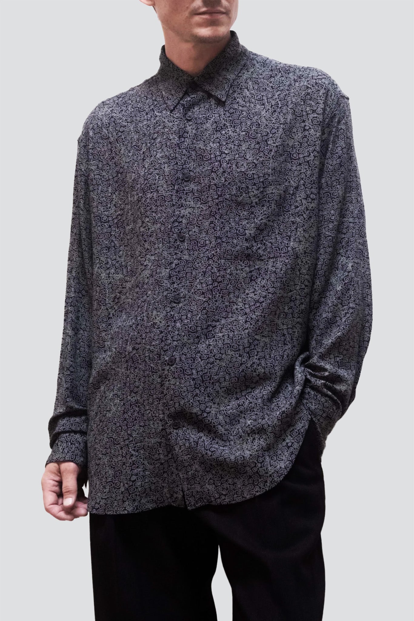 Dark Blue Print Tencel Dress Shirt