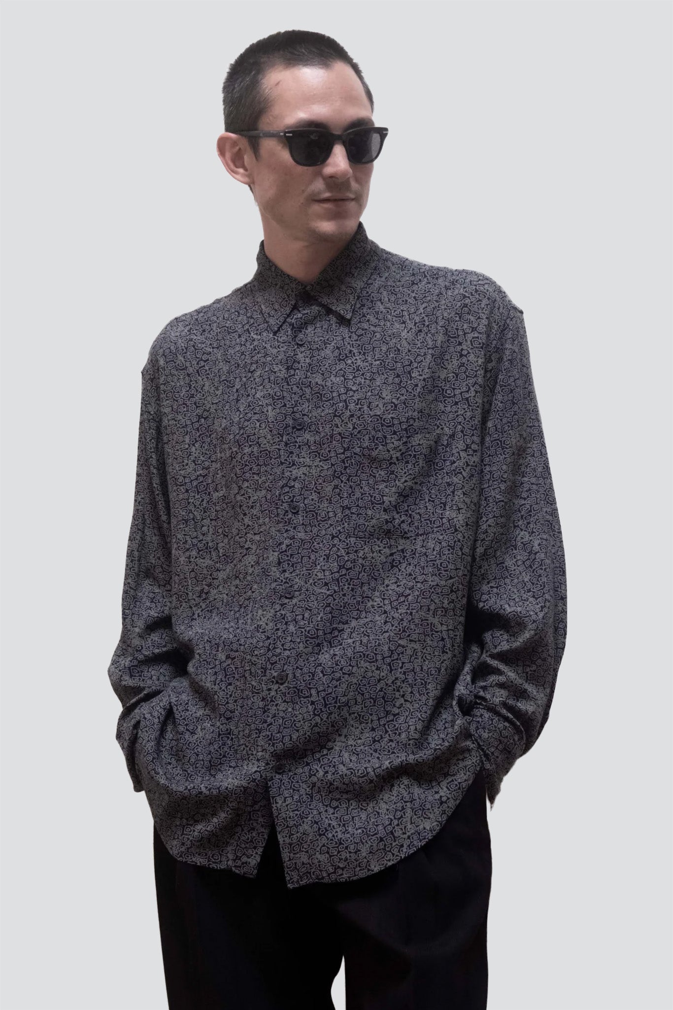 Dark Blue Print Tencel Dress Shirt