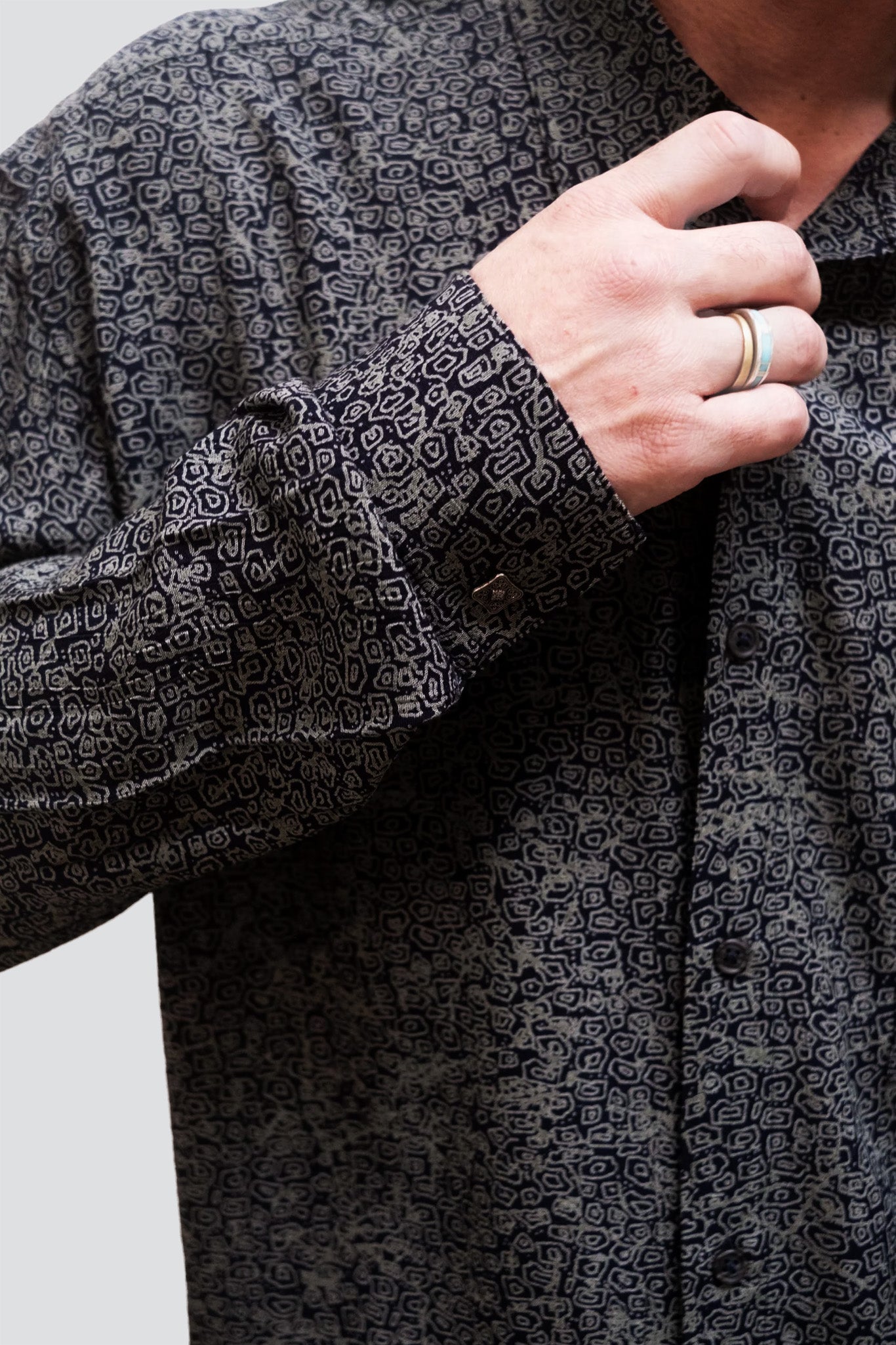 Dark Blue Print Tencel Dress Shirt