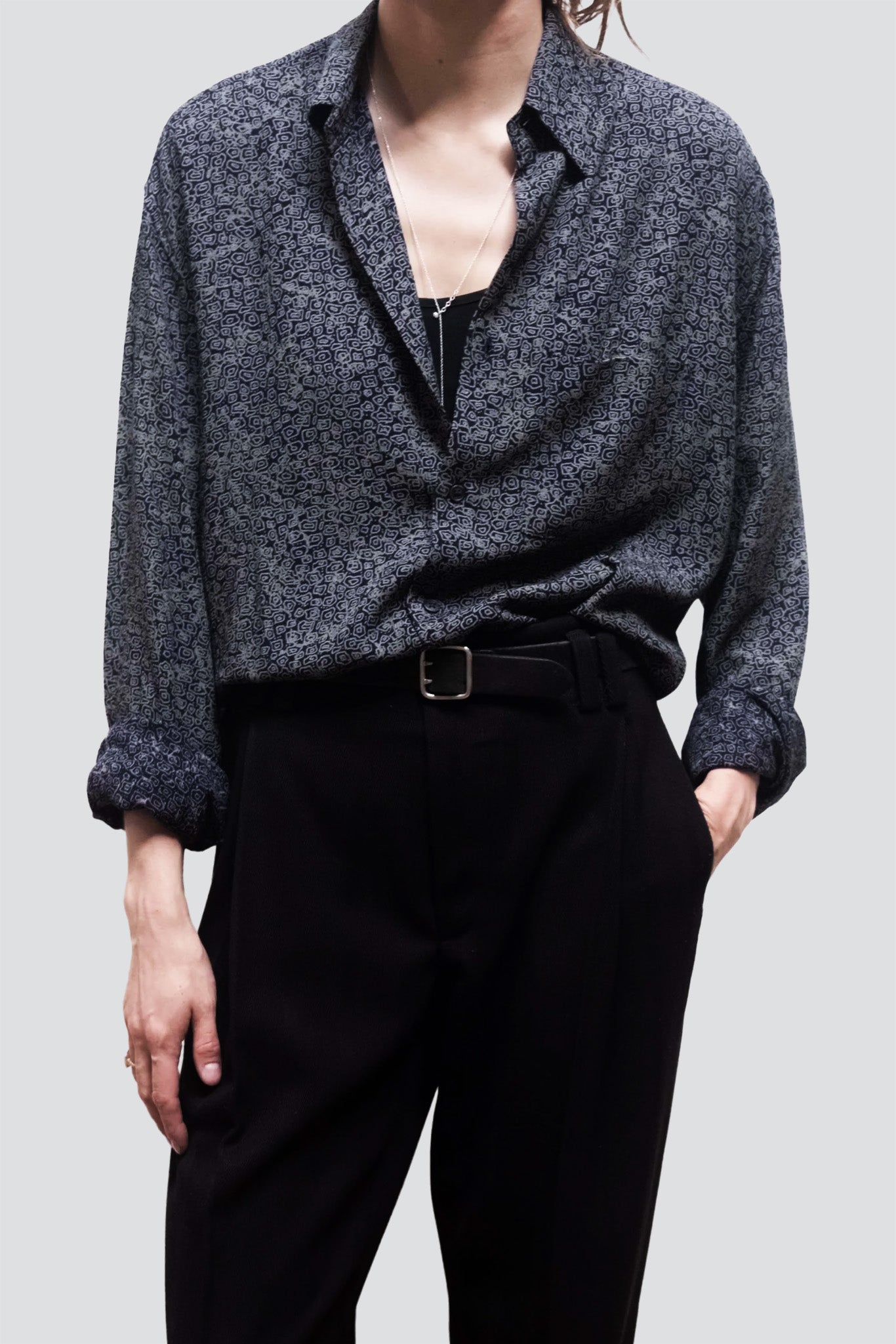 Dark Blue Print Tencel Dress Shirt