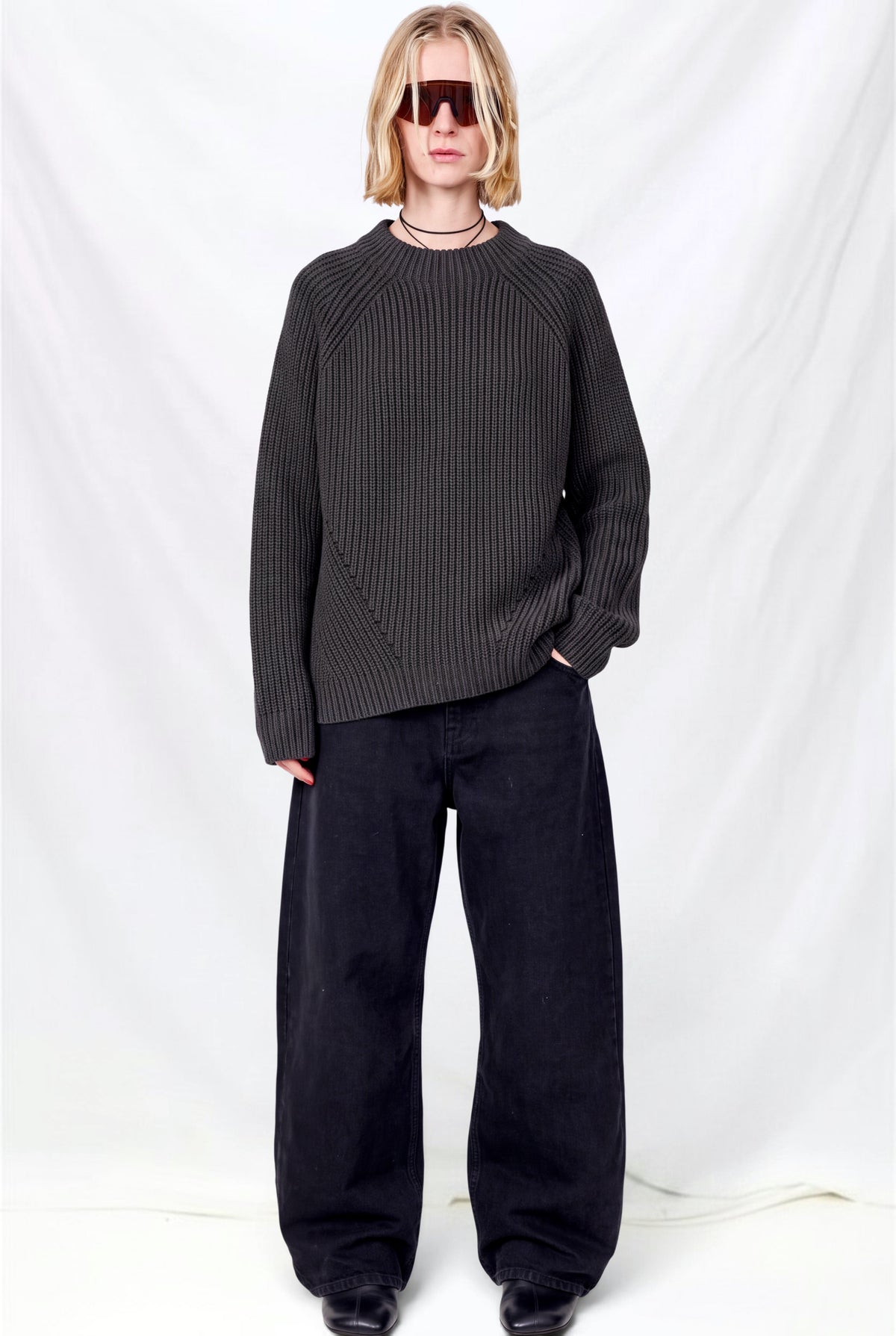 Black Daphne Washed Cotton Sweater