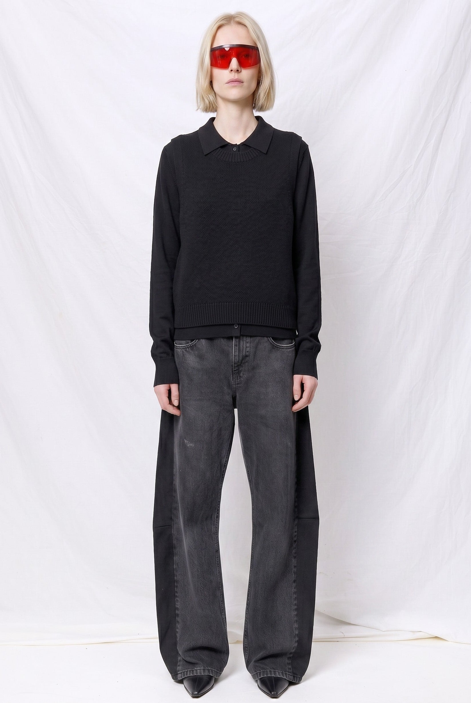 Black Olympia Cotton Linen Top