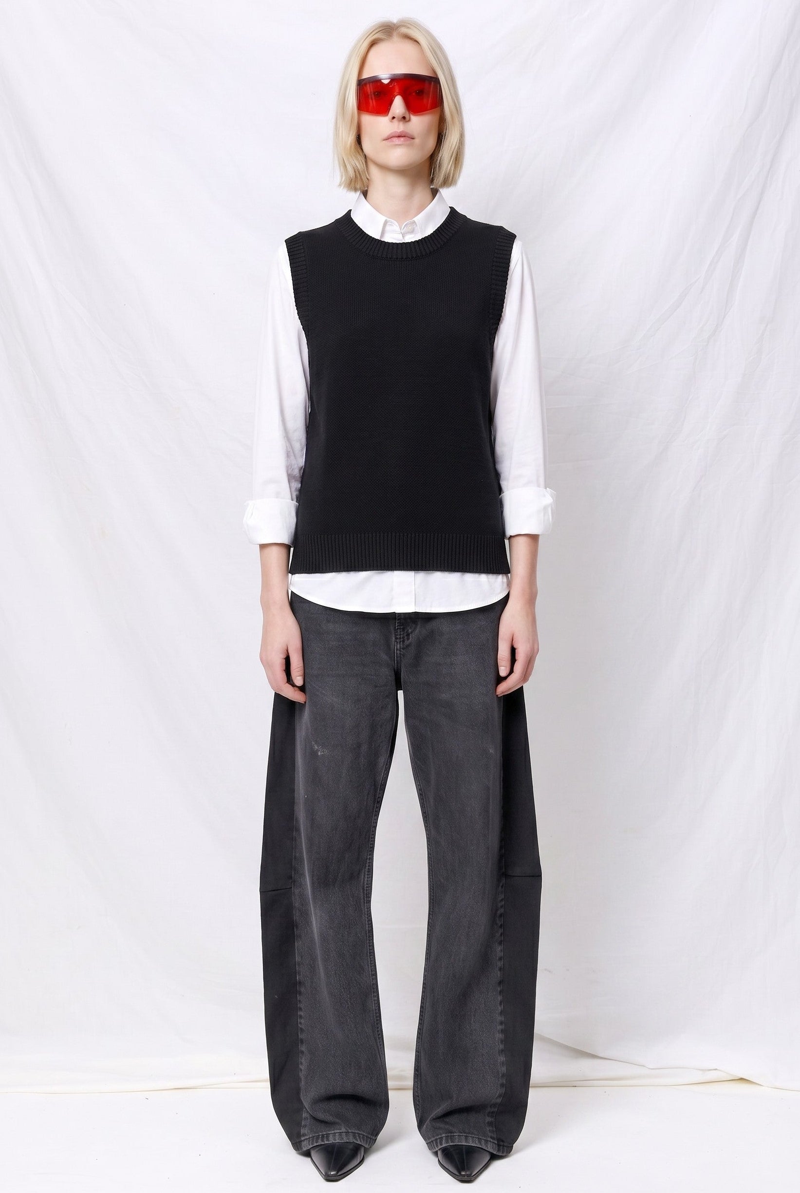 Black Olympia Cotton Linen Top