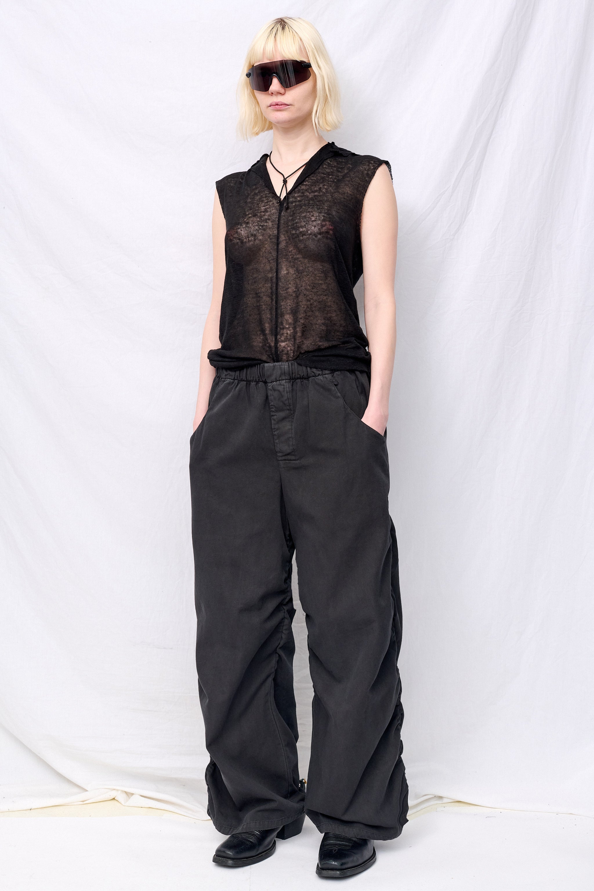No. 267 Black Thin Canvas Draped Trousers - Gabriela Coll Garments No. 267 Black Thin Canvas Draped Trousers - Gabriela Coll Garments