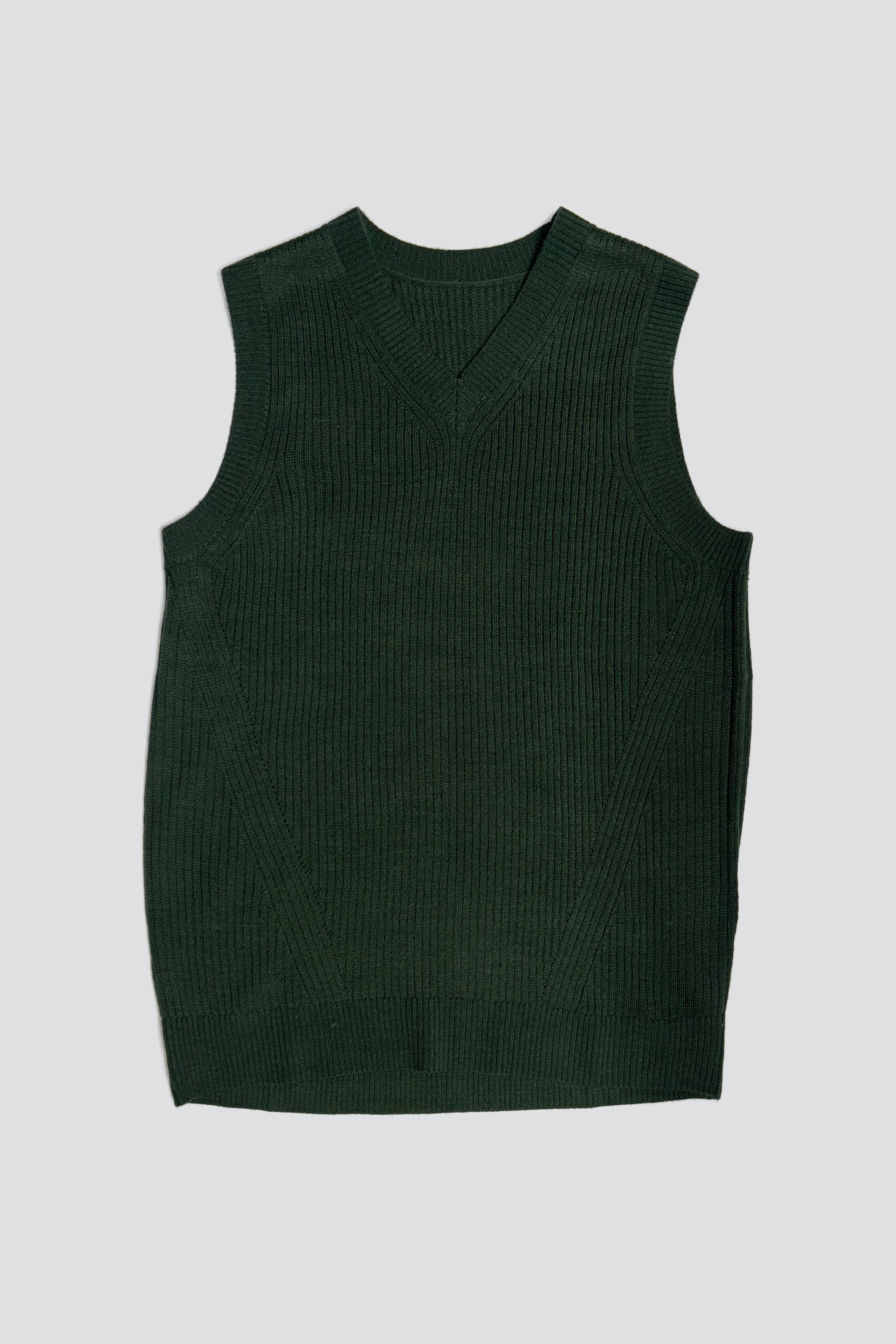 Green Ribbed Merino Wool Vest