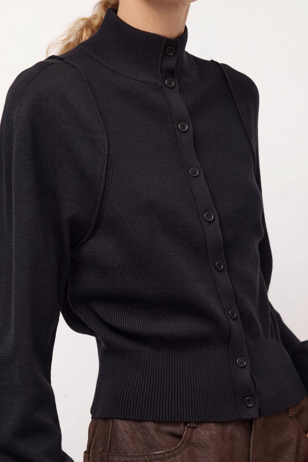 Black Blocking Button Up Cardigan