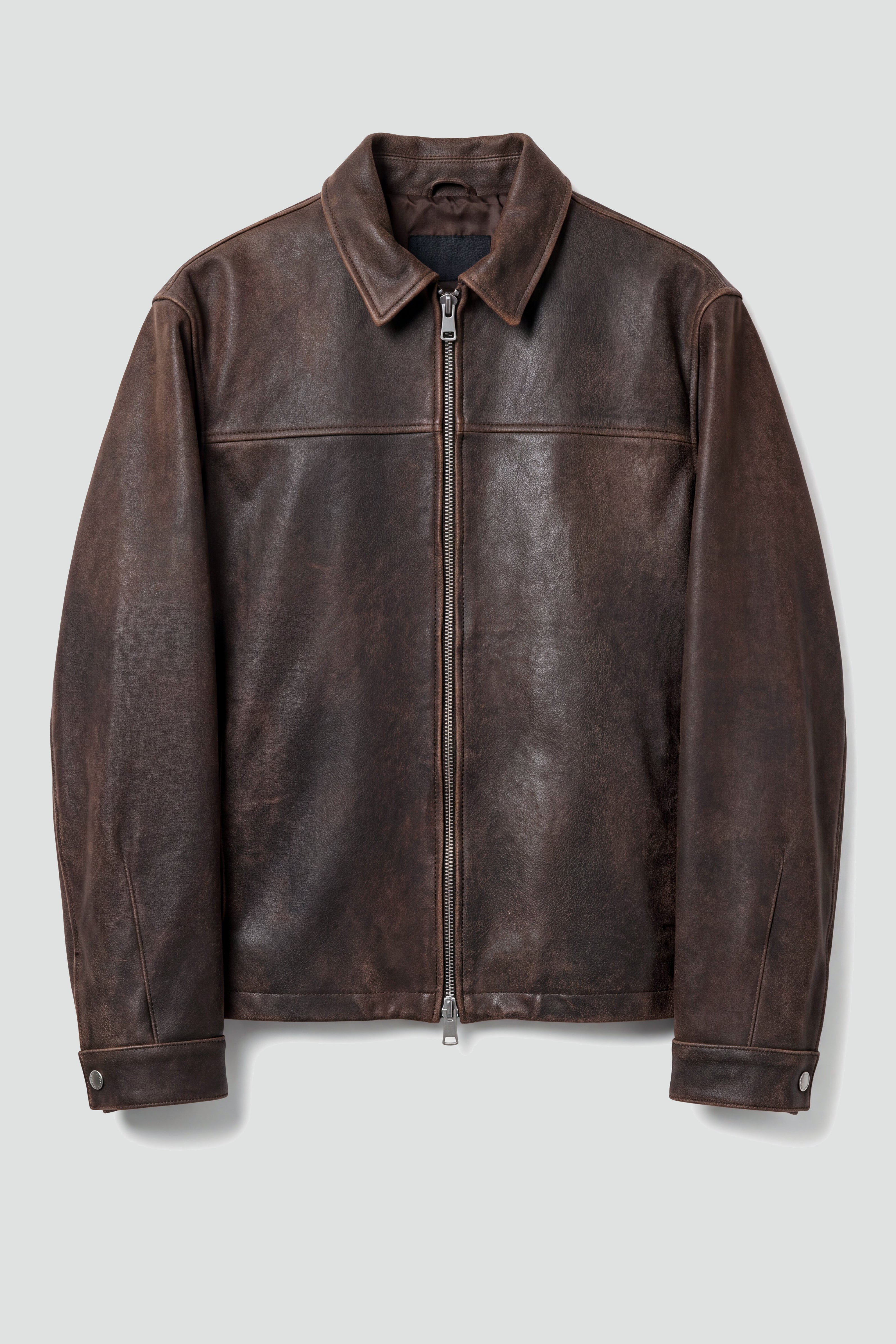 Brown Cracked Leather Zip Jacket - Assembly New York