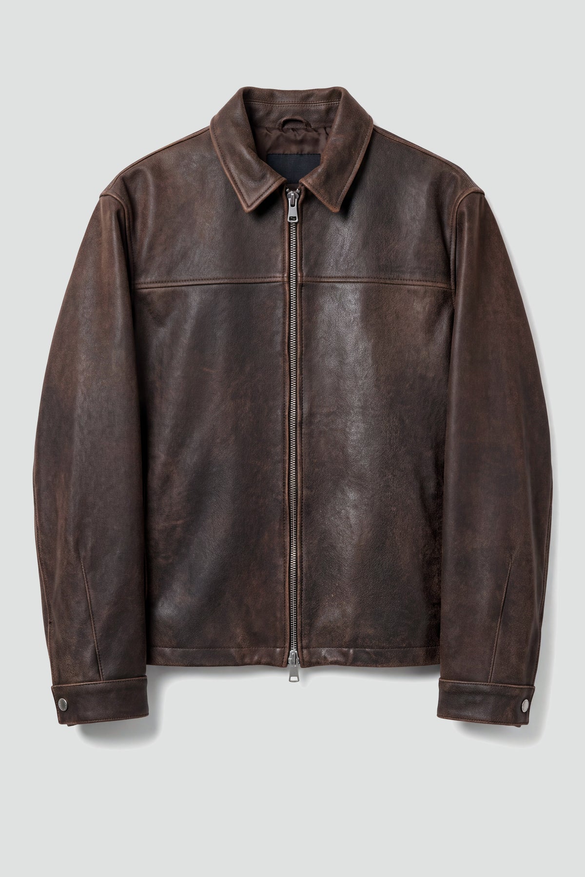 Brown Cracked Leather Zip Jacket