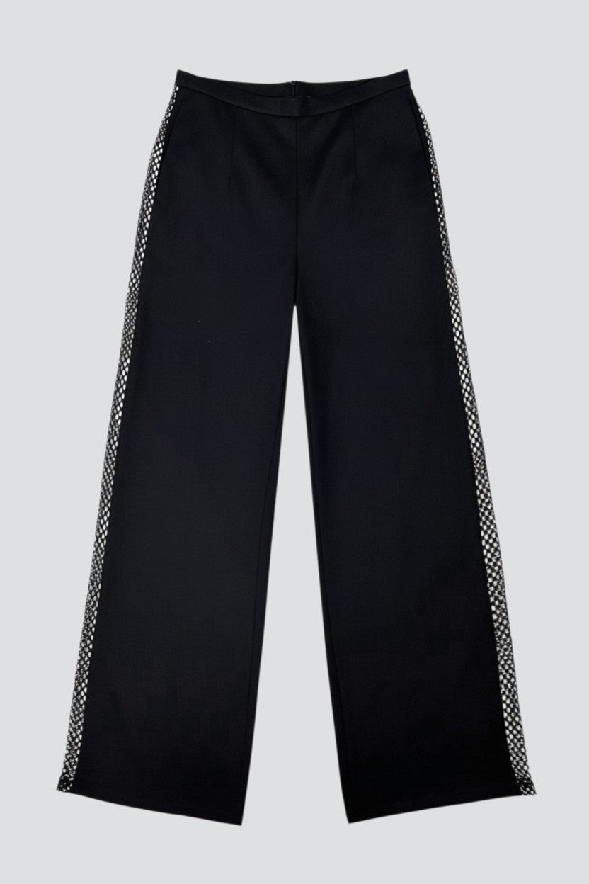 Black Suiting Fishnet Clean Pant