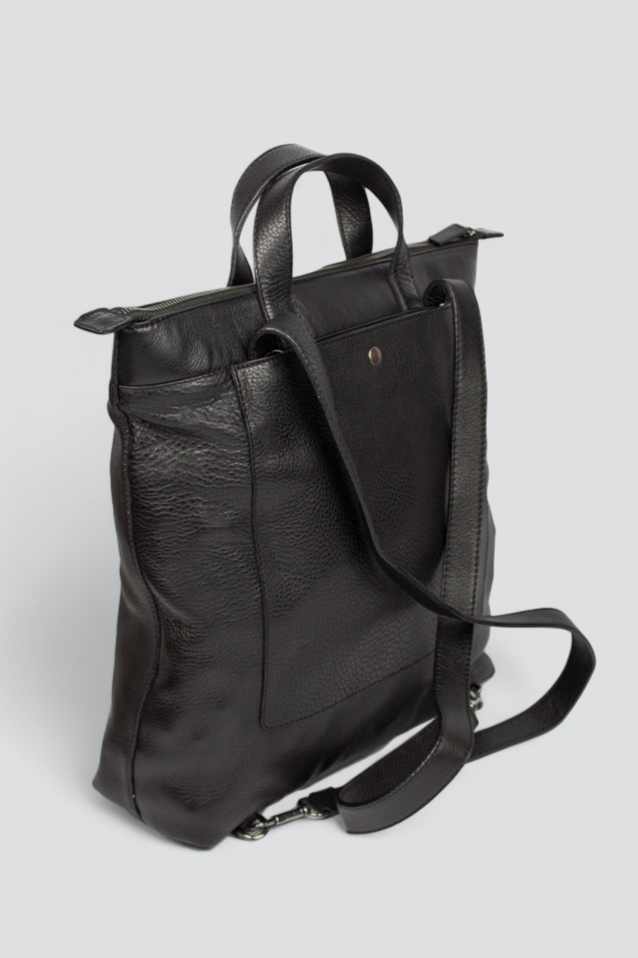 Black Leather Convertible Backpack B1