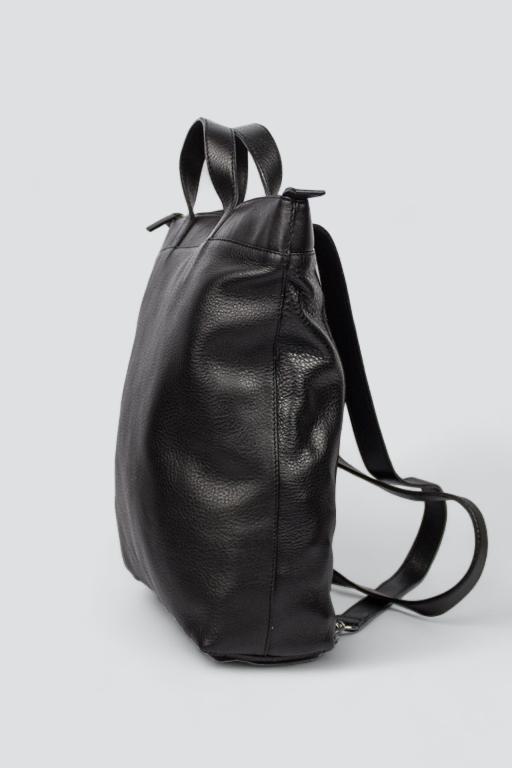 Black Leather Convertible Backpack B1