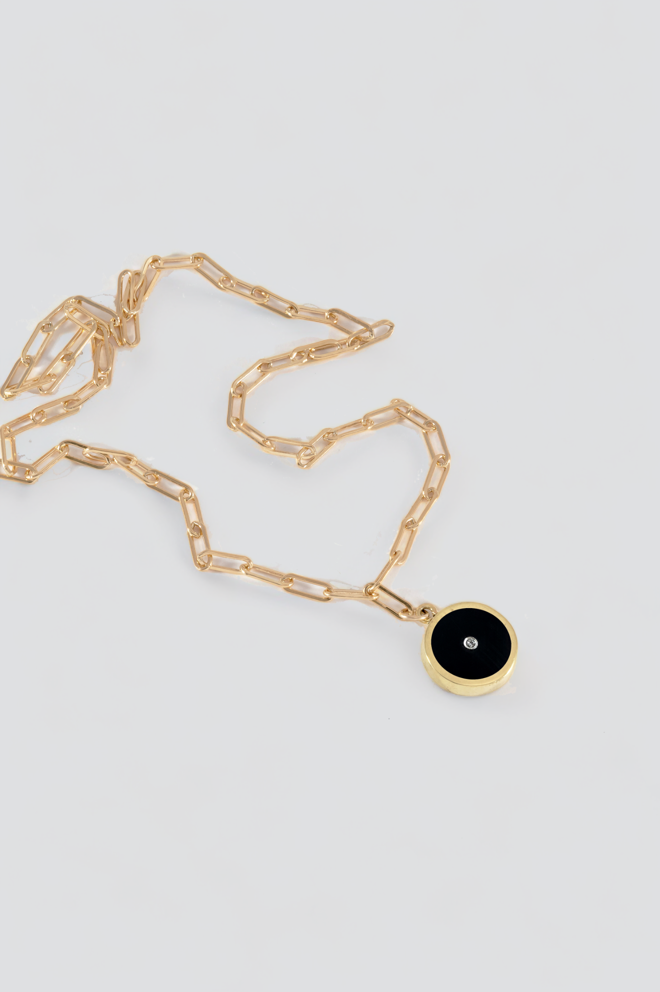 Black Onyx with Diamond Round Stone Signet Necklace