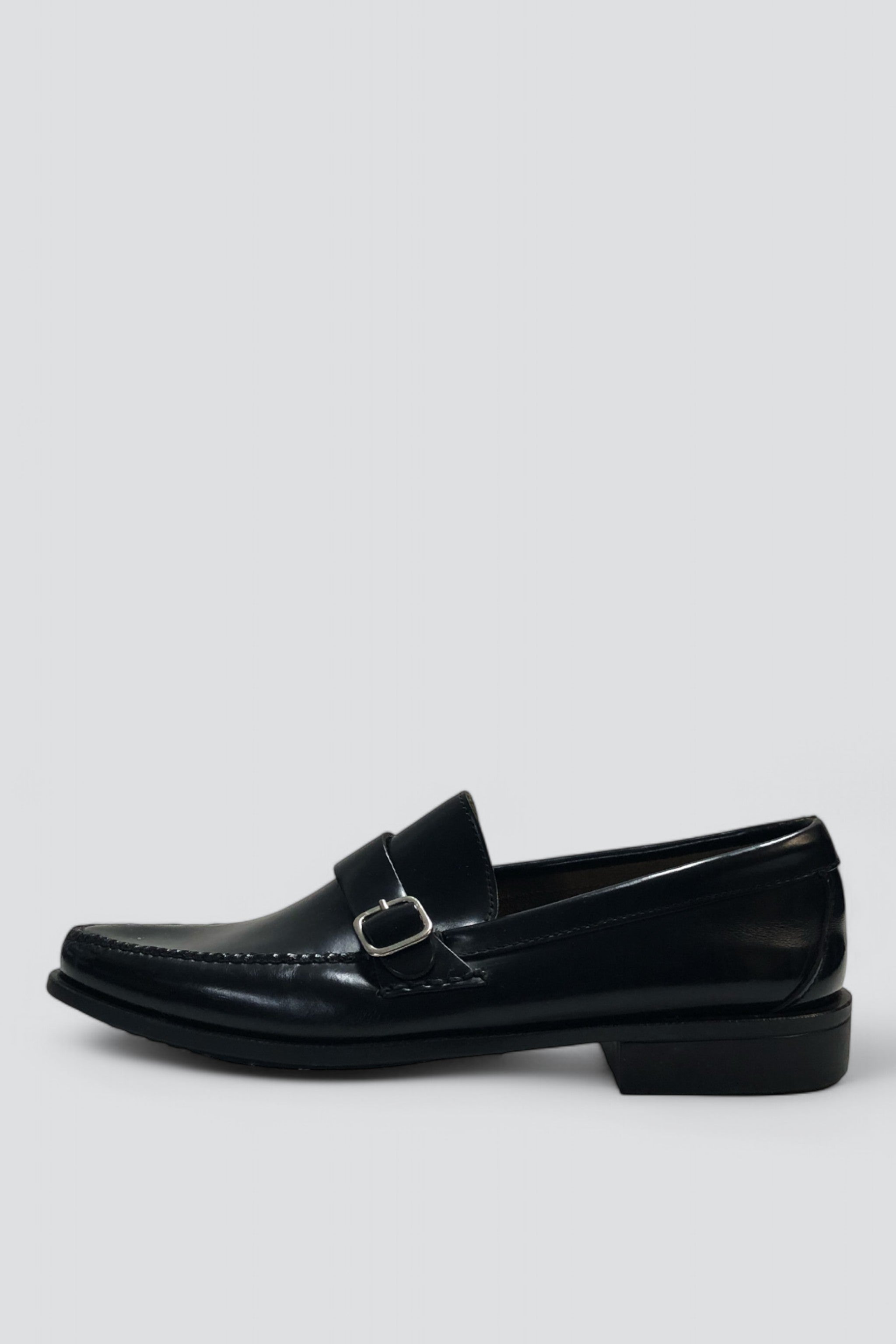 Black Leather Buckle Loafer