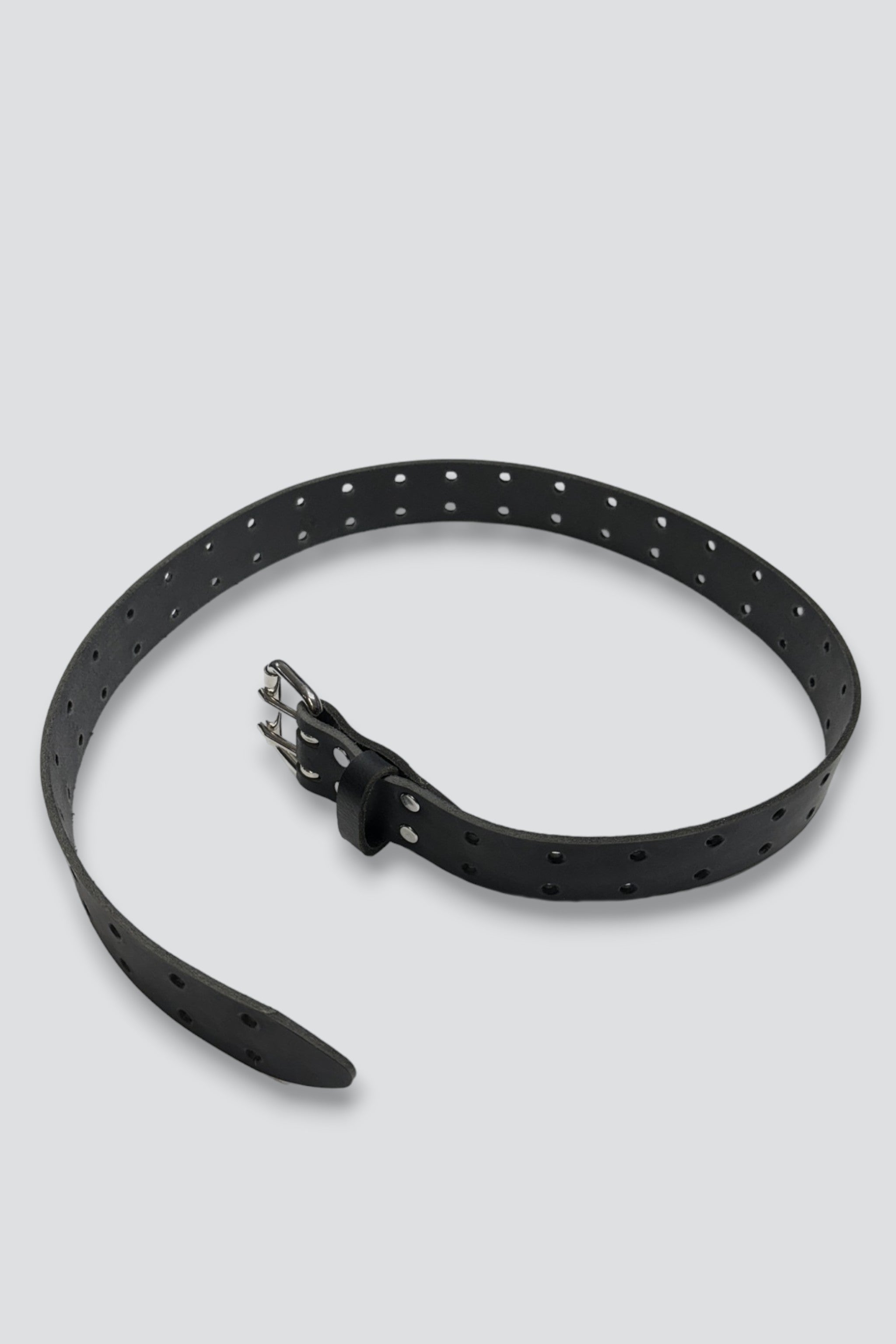 Black Leather Double Bare Eyelet Belt