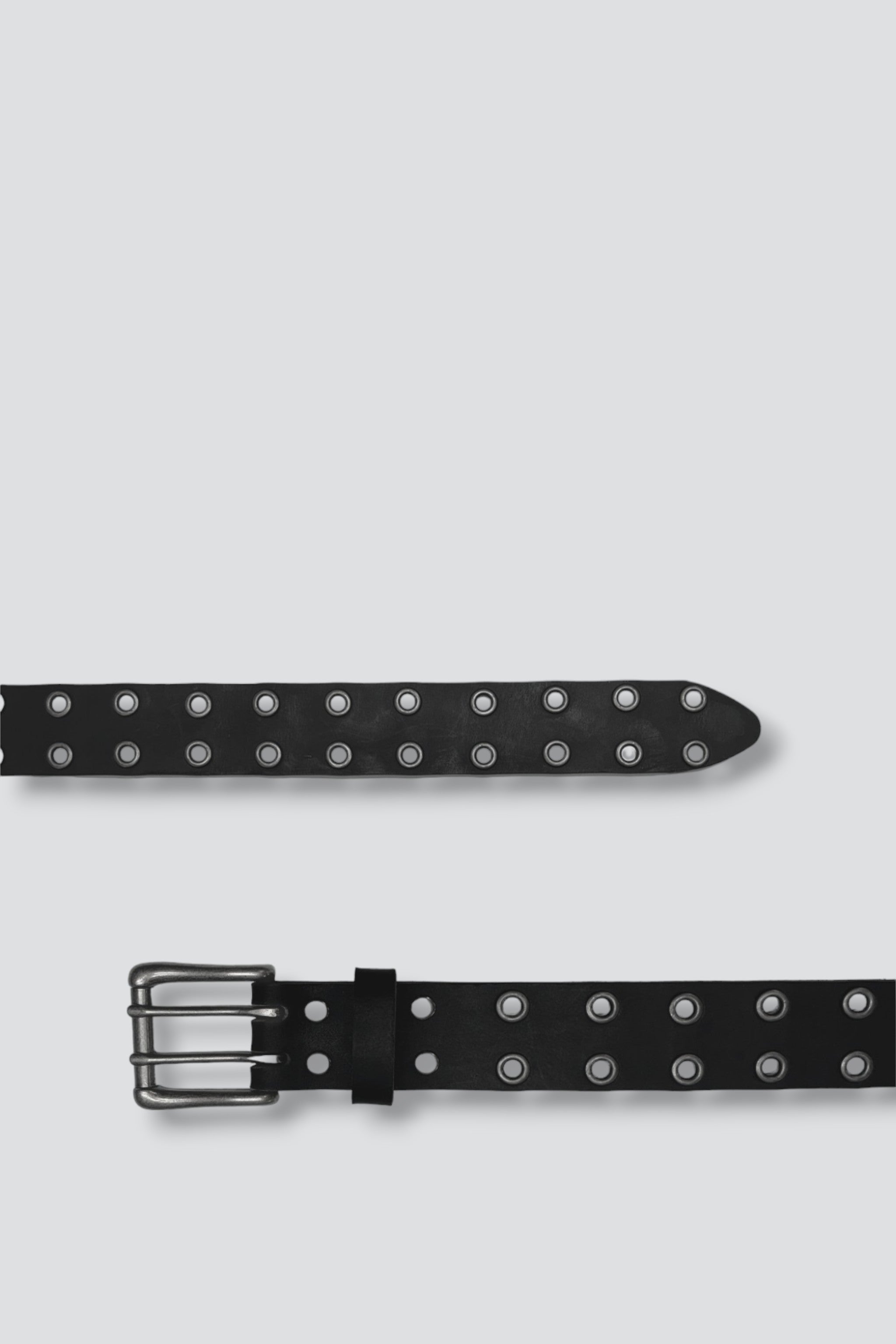 Black Leather Double Eyelet Belt