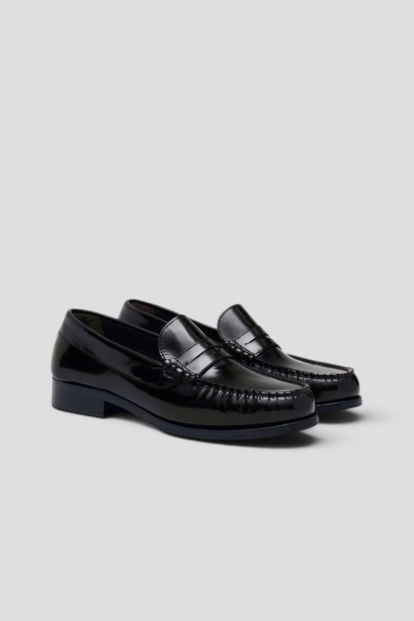 Black Leather Rivet Loafers