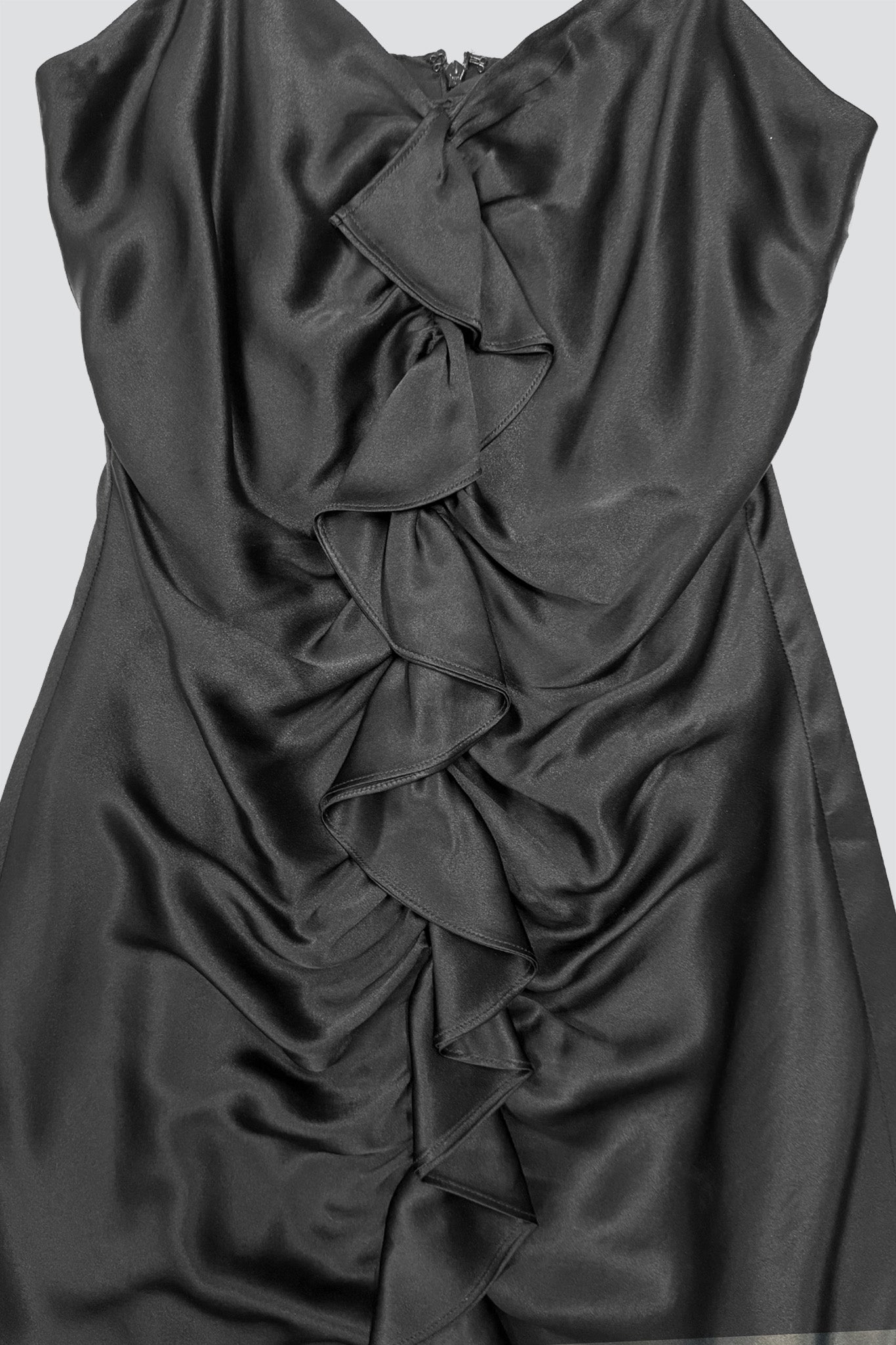 Black Slinky Ruffle Front Dress