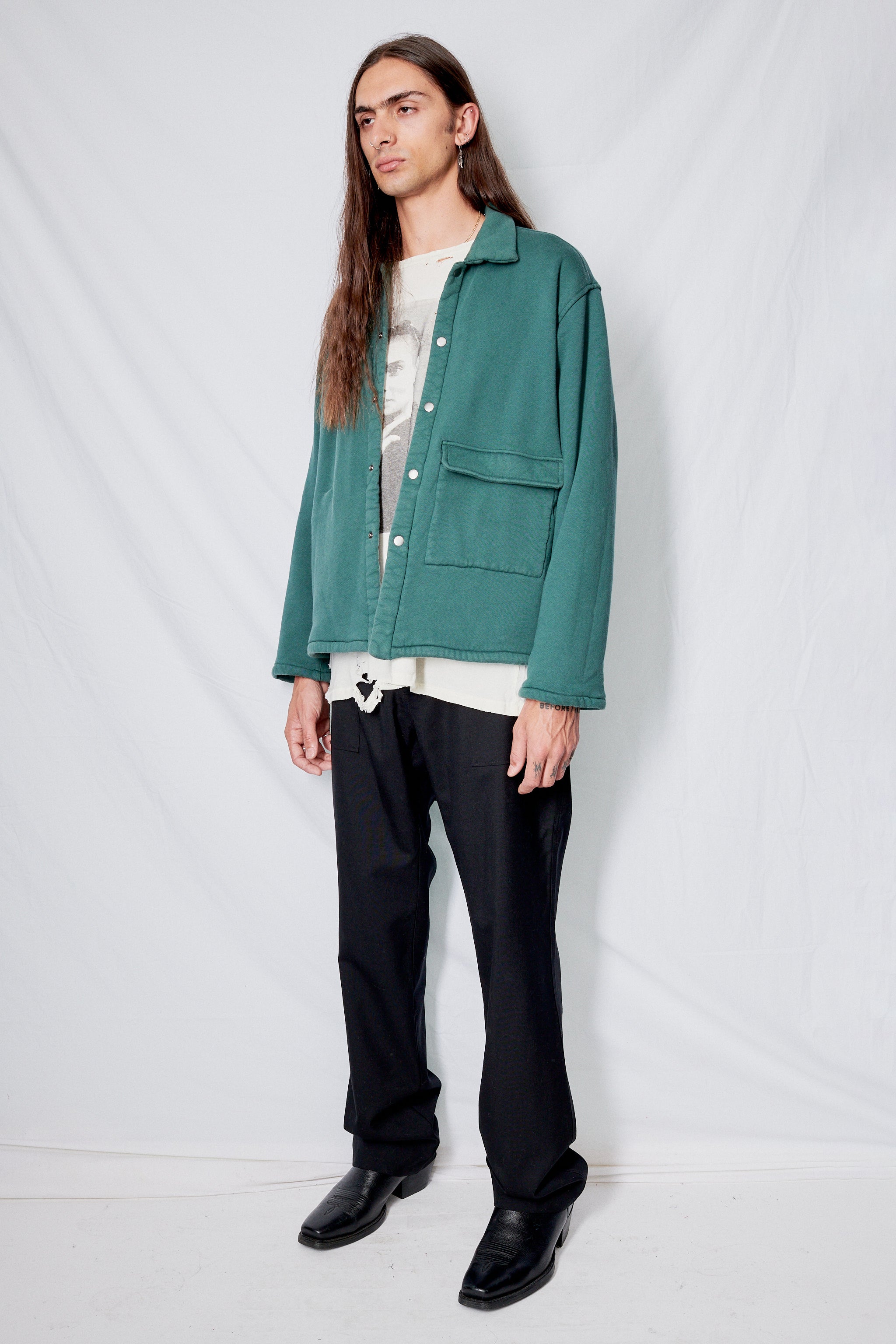 Green Fleece Snap Shirtcoat