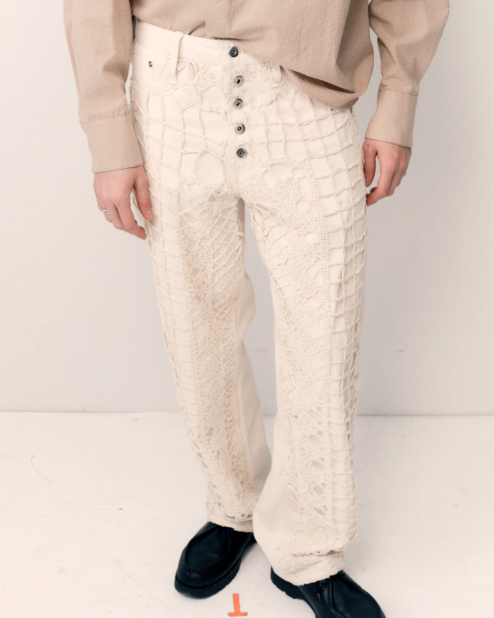 Ecru Lace Denim Jeans