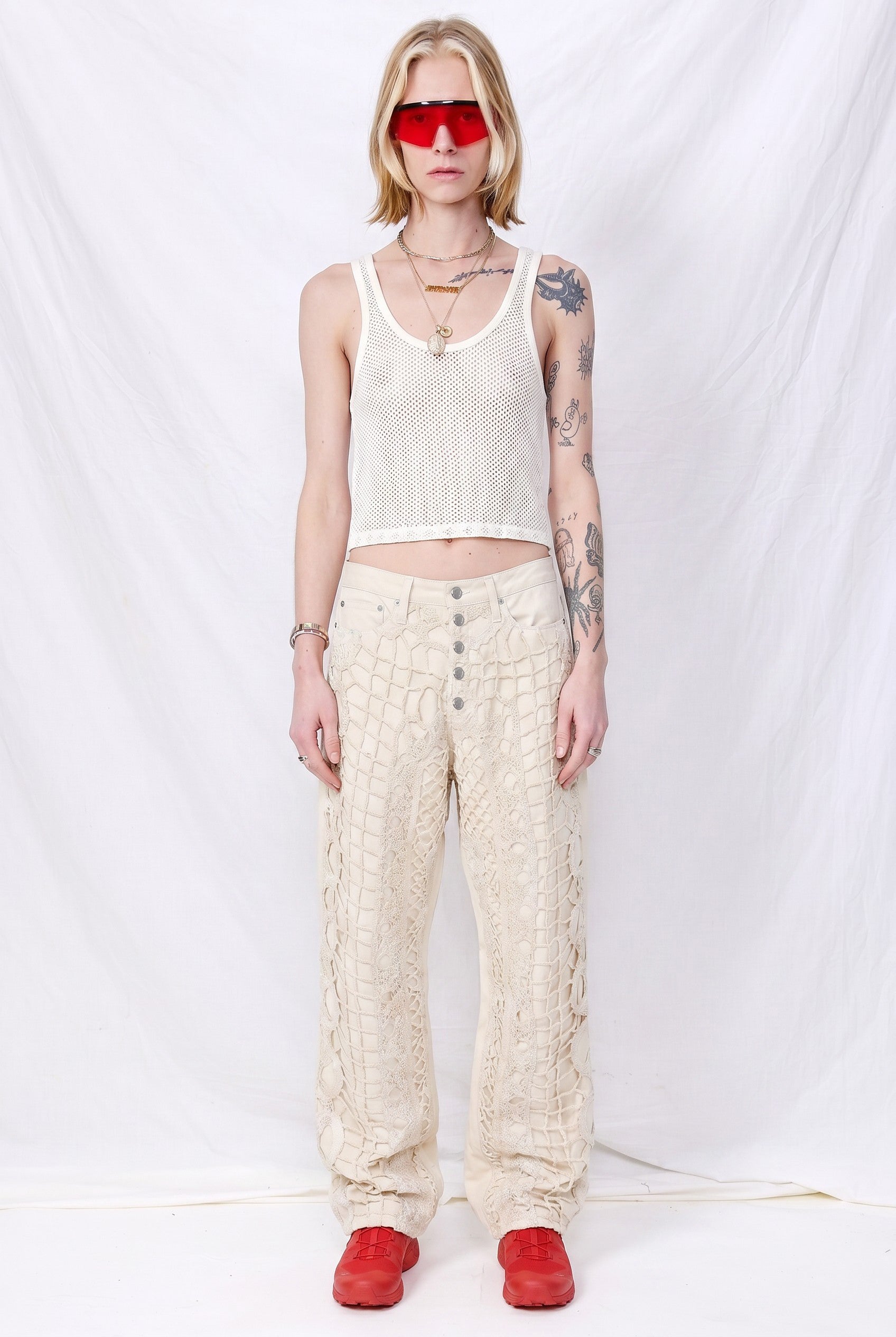 Ecru Lace Denim Jeans
