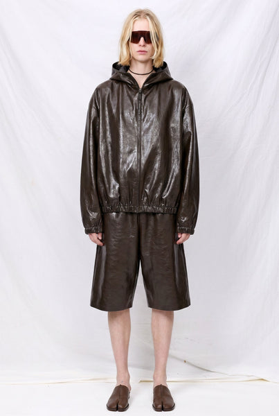 No.216 Dark Brown Leather Hooded Zipper Jacket - Gabriela Coll