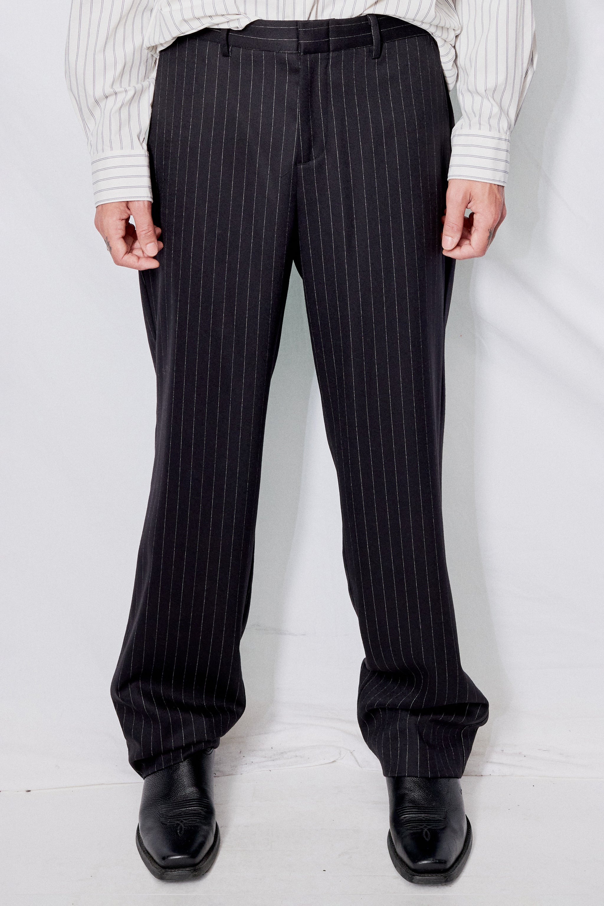 Navy Stripe Suiting Straight Leg Trouser