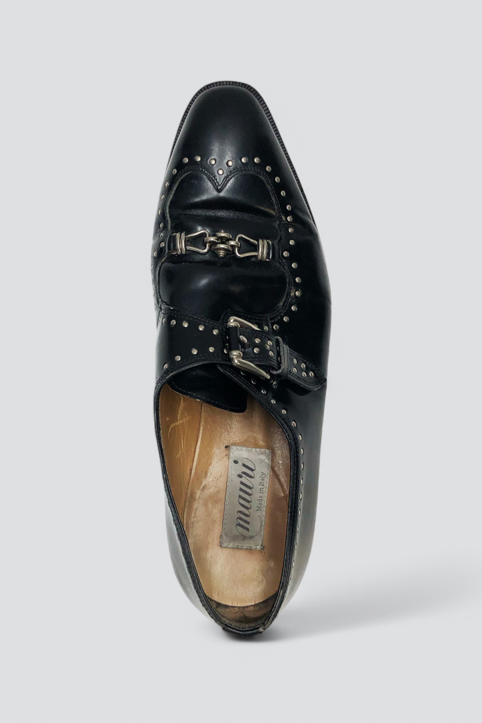 Black Leather Studded Strap Loafer
