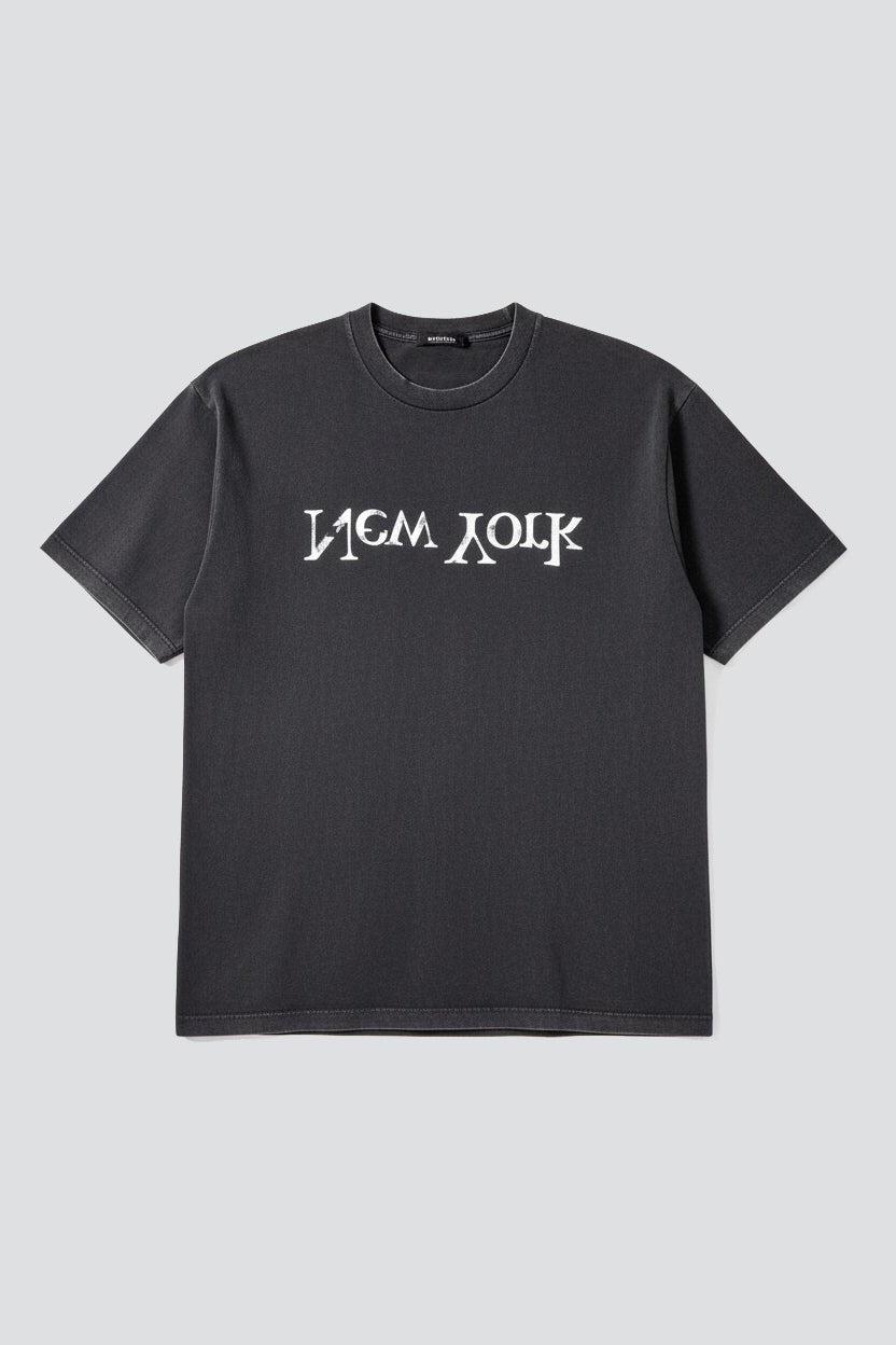 Washed Black Faded New York Logo T-Shirt