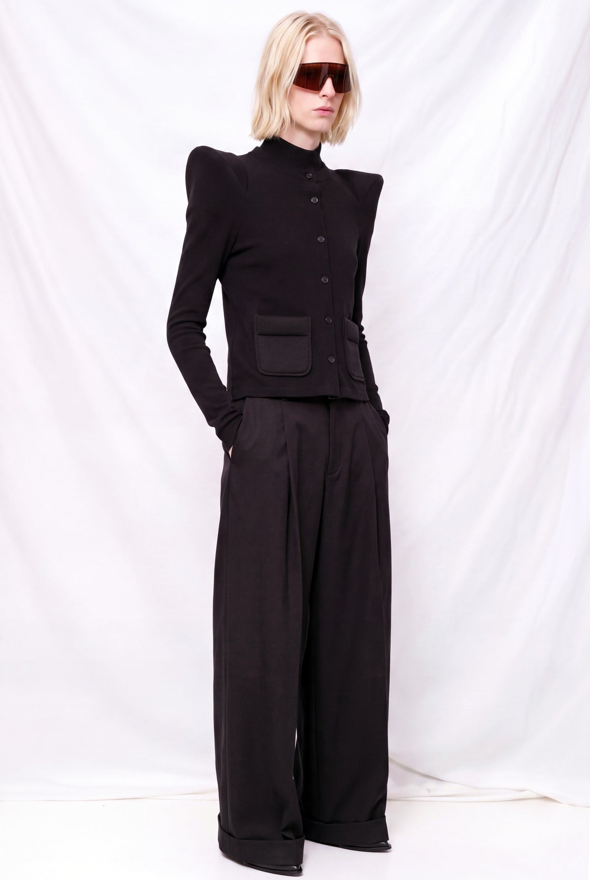 Black Foamy Shoulder Cardigan