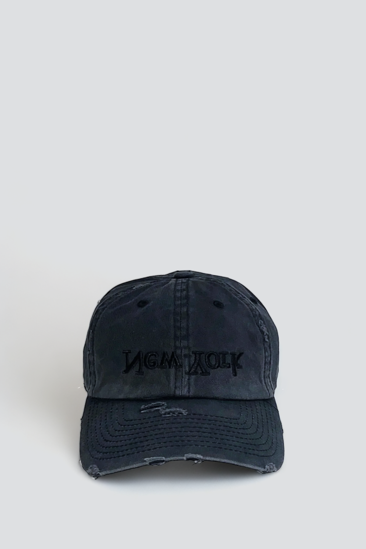 Distressed New York Embroidered Hat - Washed Black