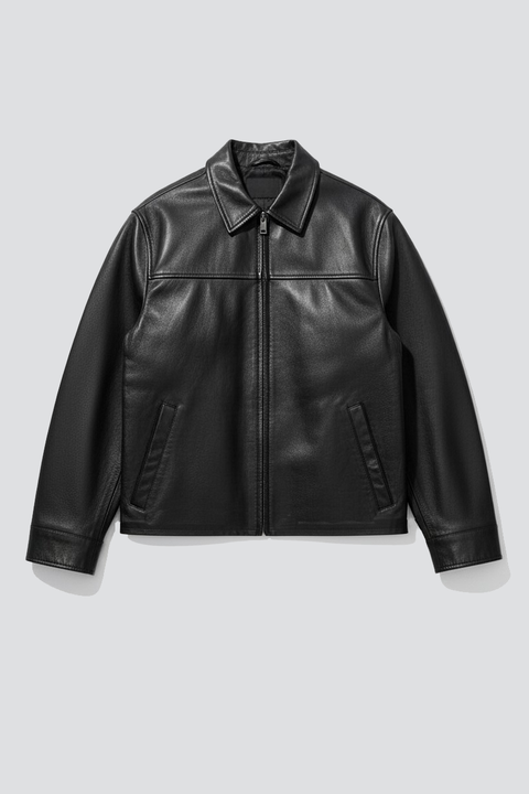 Black Leather Zip Jacket - Assembly New York