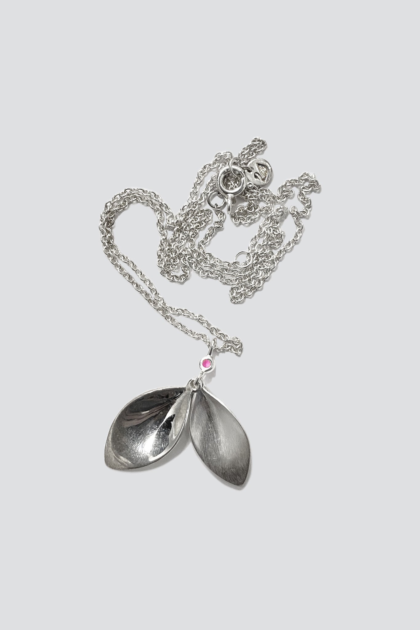 Sterling Silver Pink Zirconia Pendant Rolo Chain