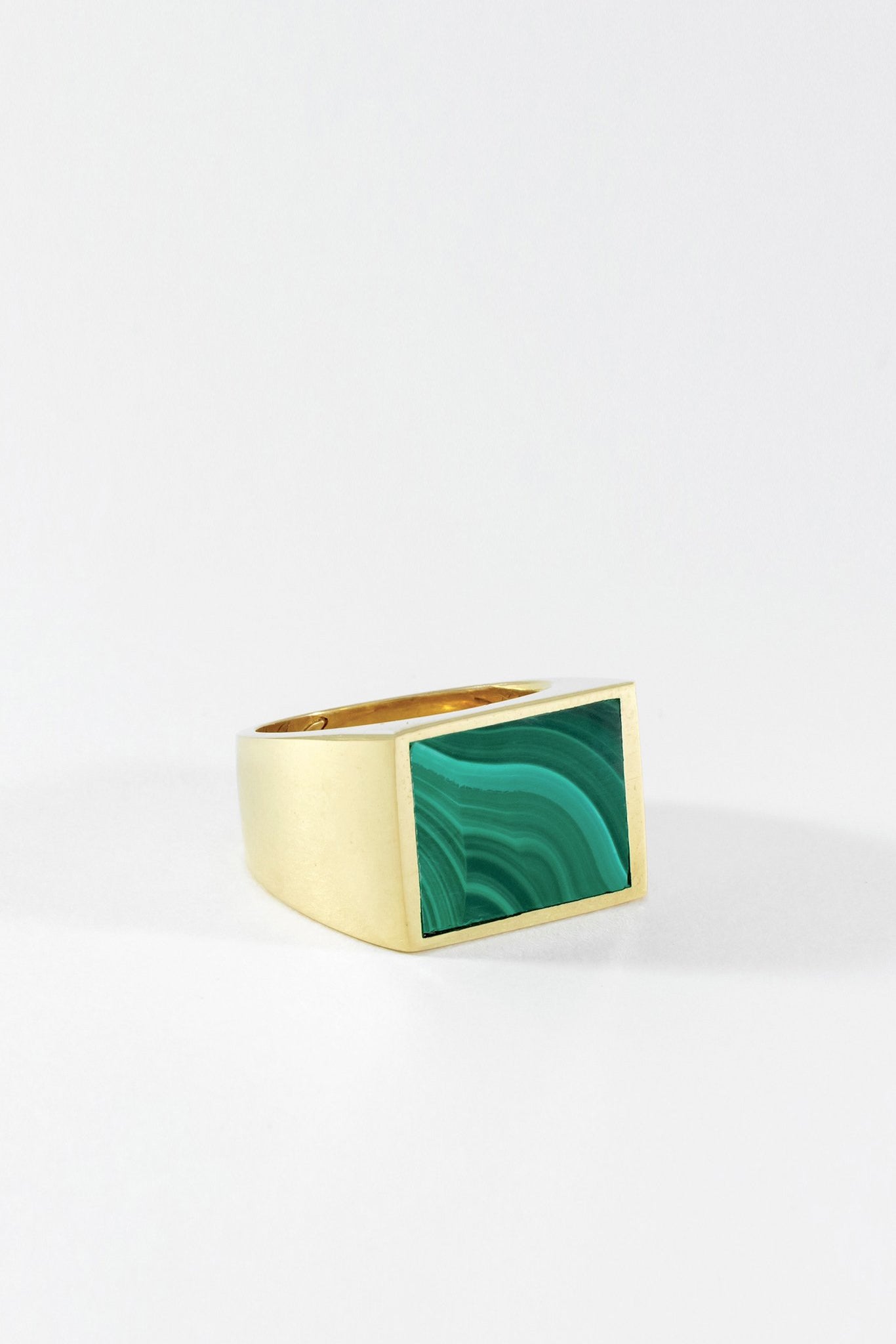 Brass Malachite Signet Ring - Square