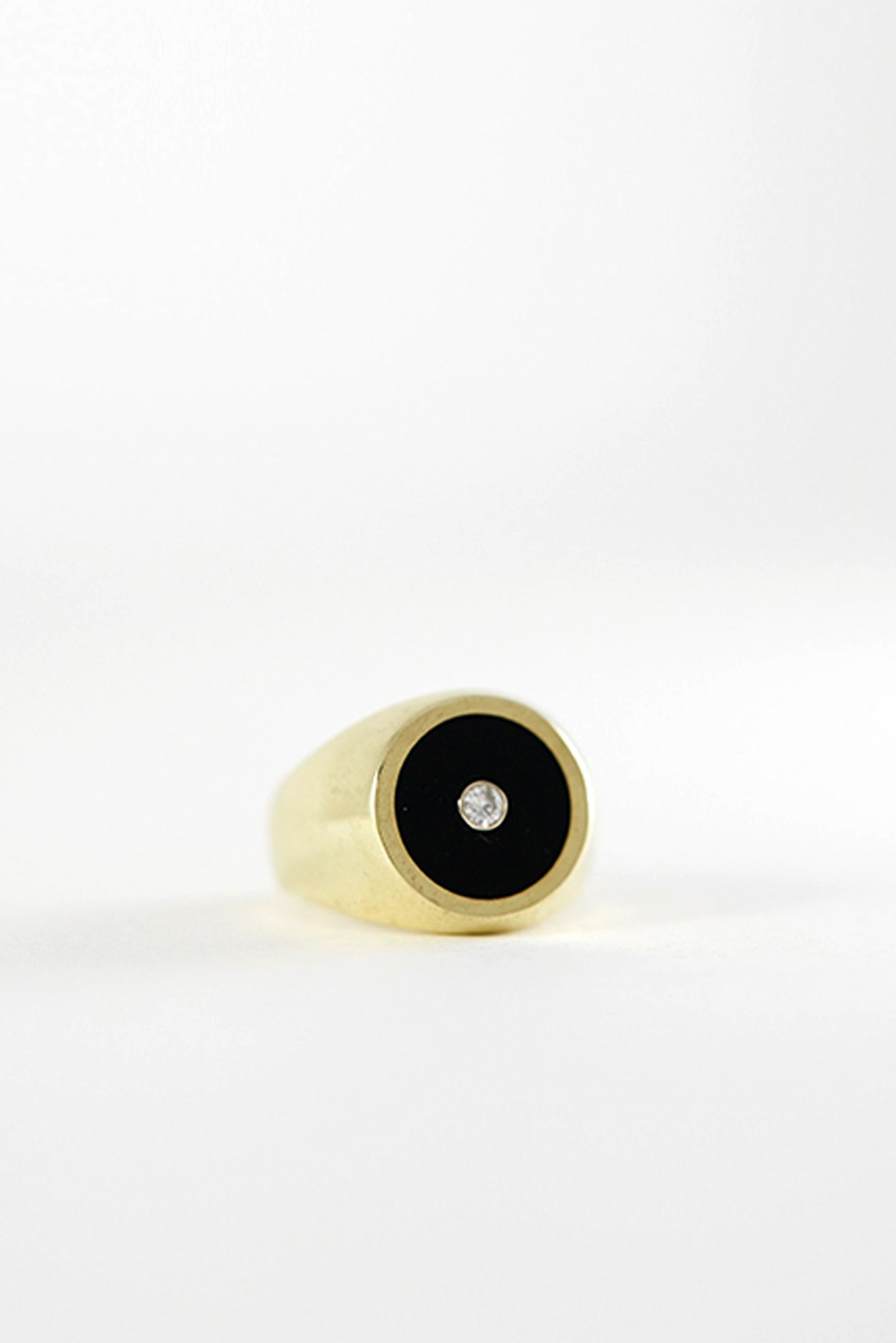 Brass Black Onyx with Diamond Signet Ring - Round