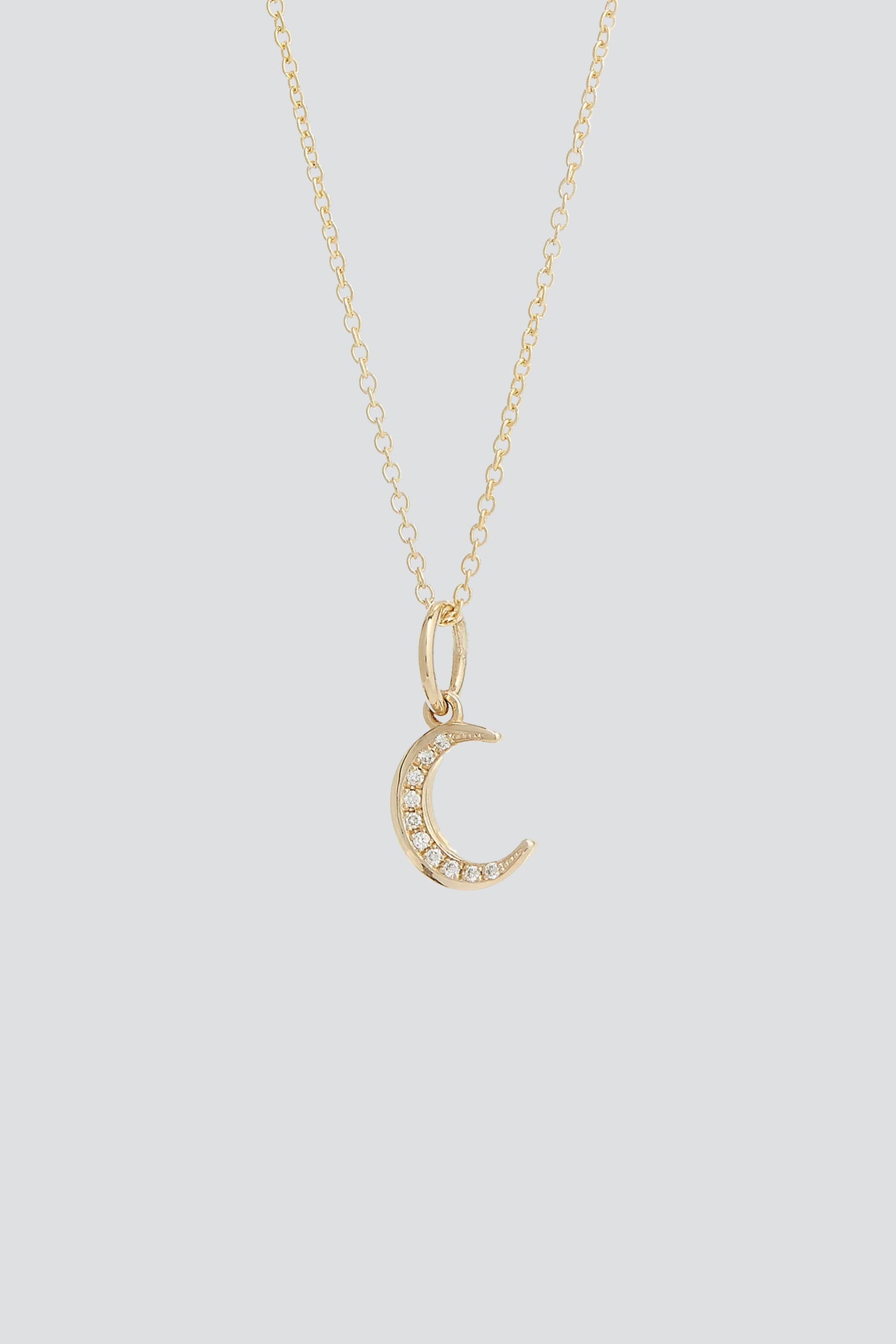 14K Pave Crescent Moon Necklace