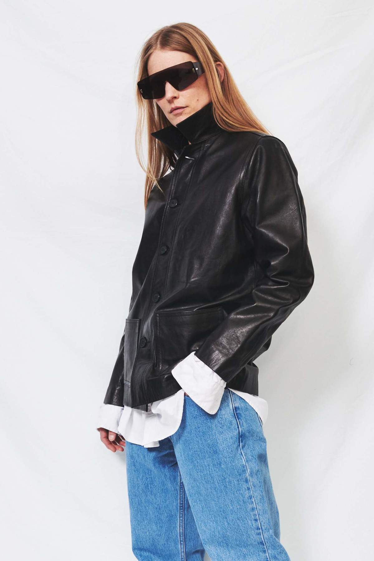 Unisex Leather Saco Jacket