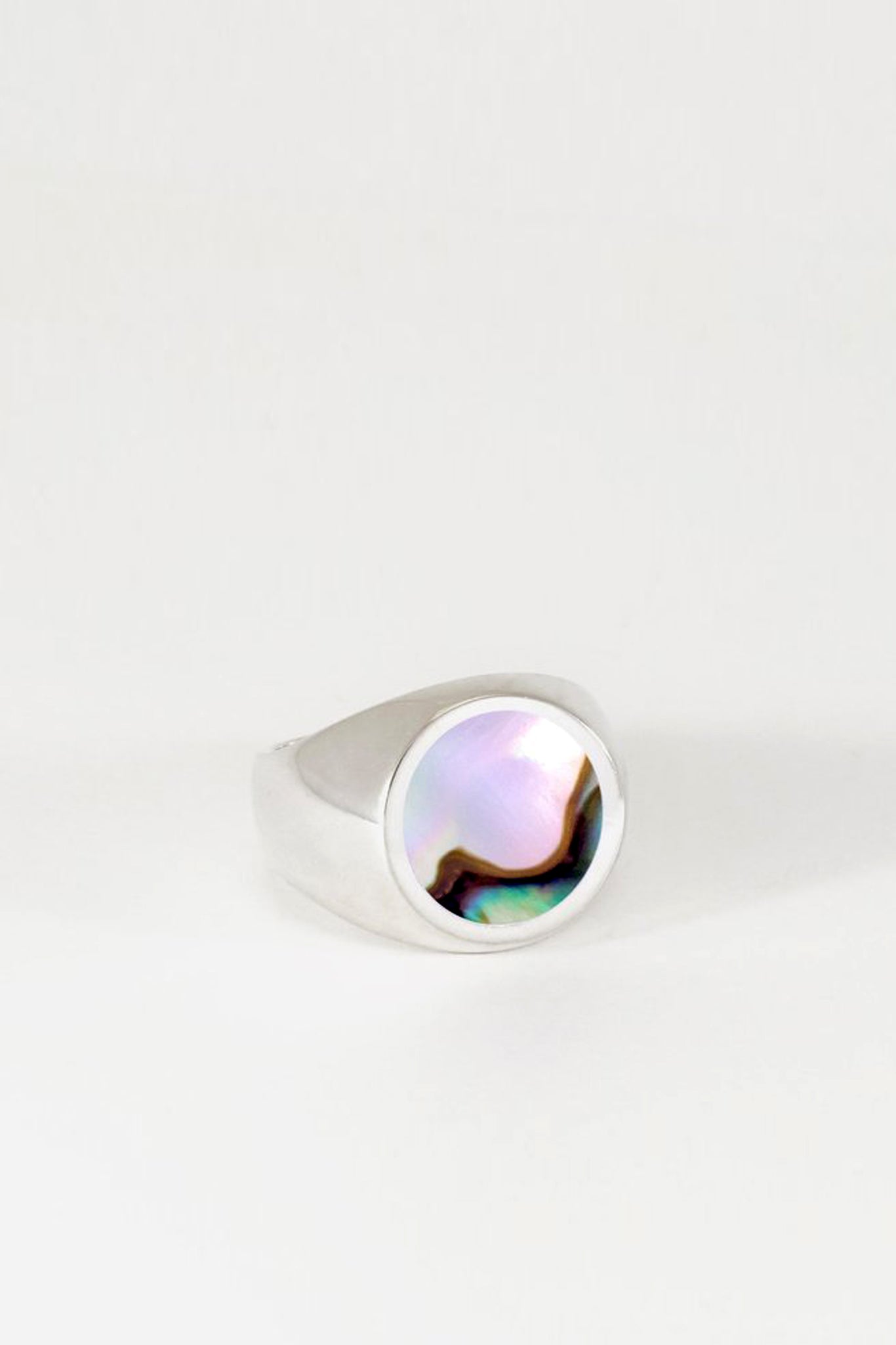 Silver Abalone Signet Ring - Round